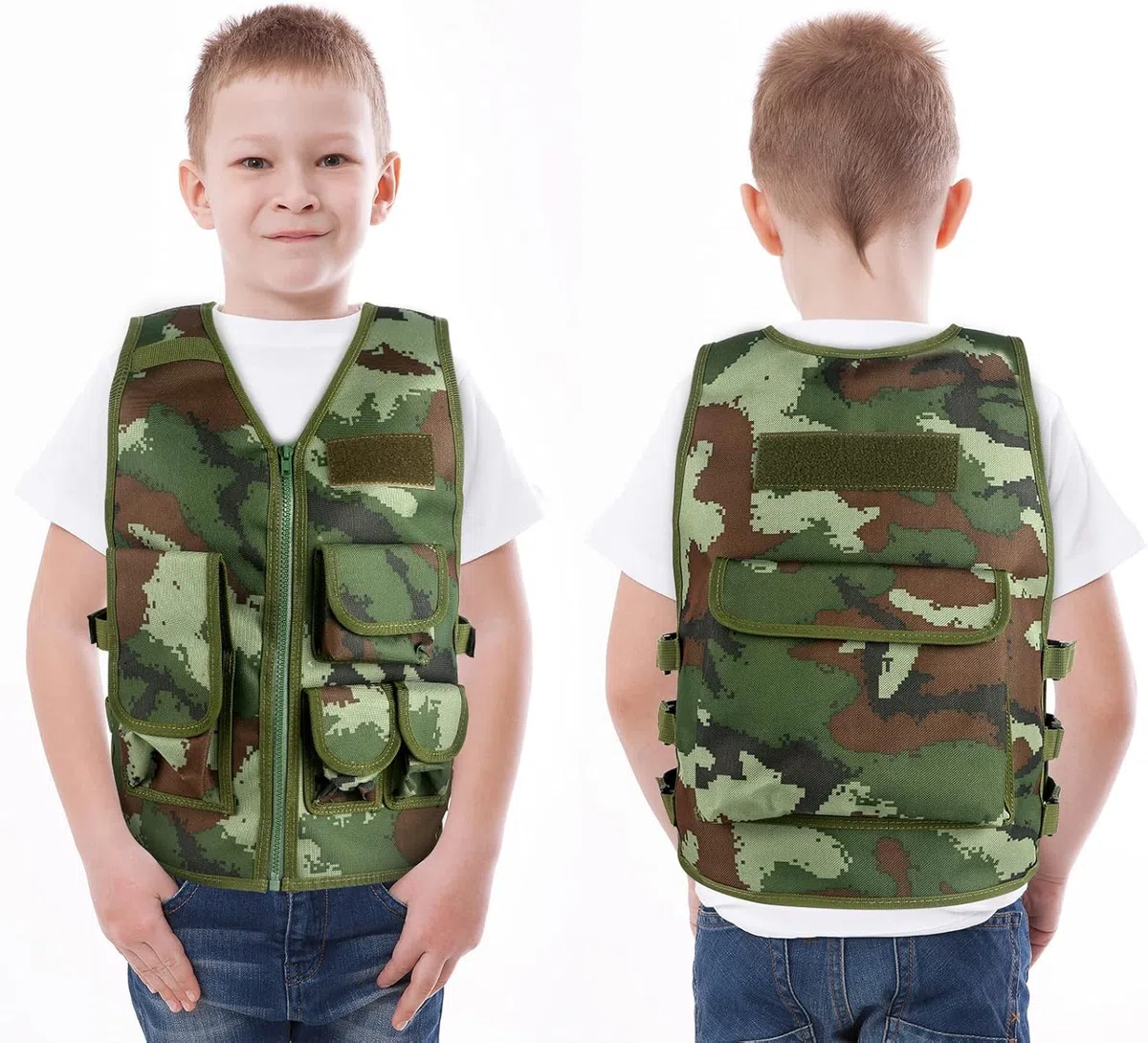 Chaleco táctico para niños al aire libre, chaleco de combate para niños, chaleco transpirable ajustable con guantes cortos de medio dedo para niños