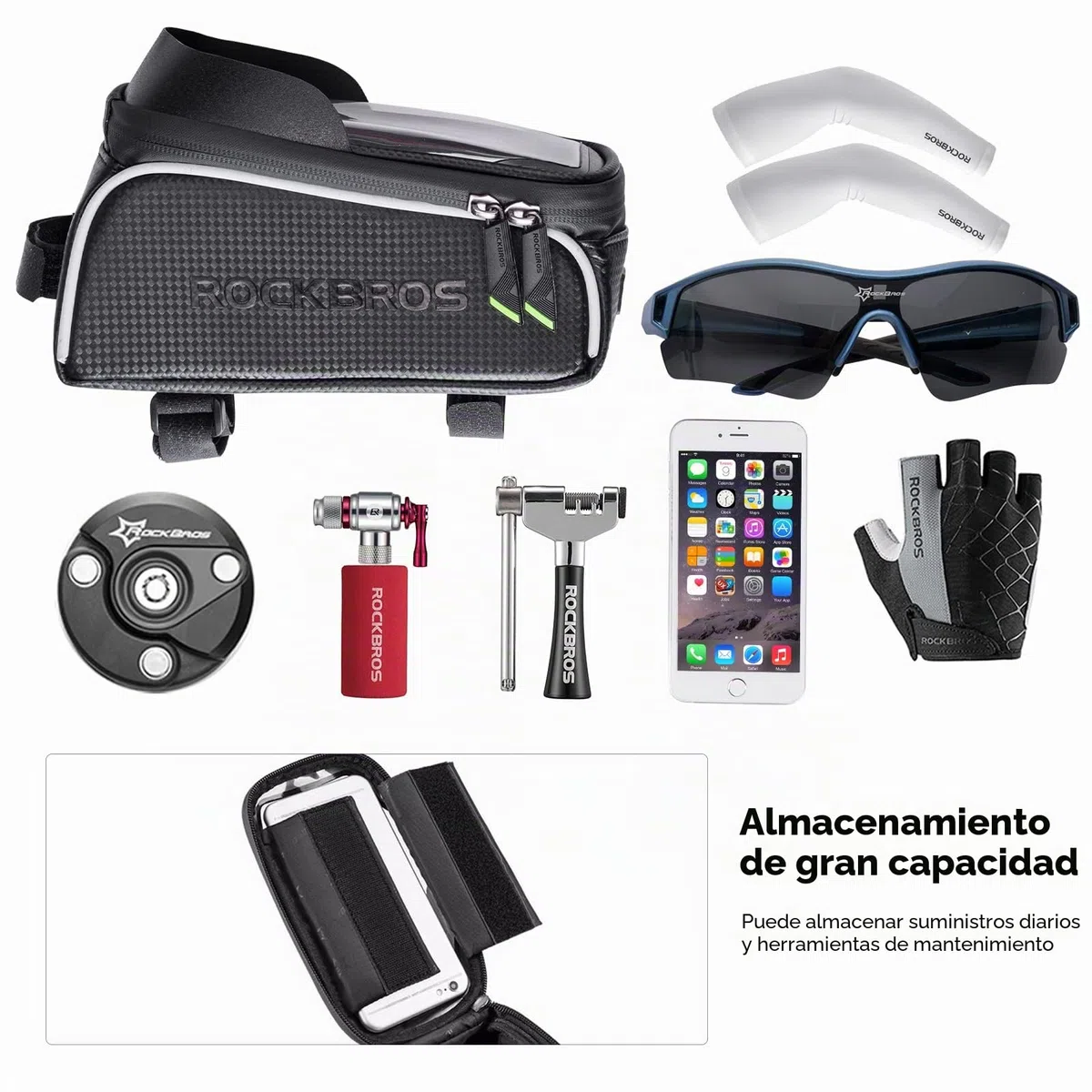 ROCKBROS Bolsa Móvil de Bicicleta Resistente al Agua, Porta Móvil para Teléfono de hasta 6,5” para Bicicleta de Montaña y Carretera, Soporte con Pantalla Táctil, Accesorios de Ciclismo, Negro