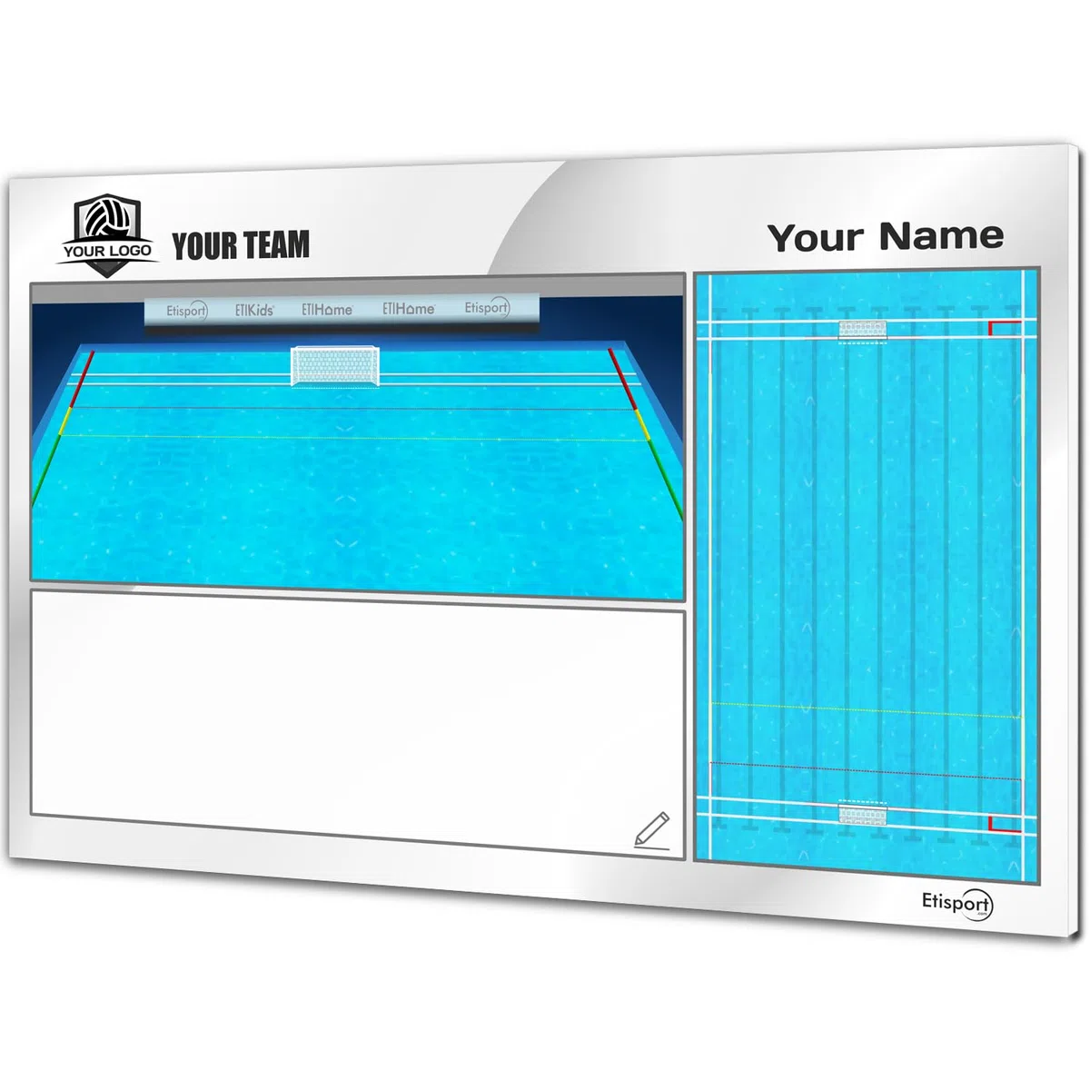 Pizarra táctica Waterpolo para entrenador personalizada con nombre y escudo del club. Tablero de borrado en seco 35 x 24cm