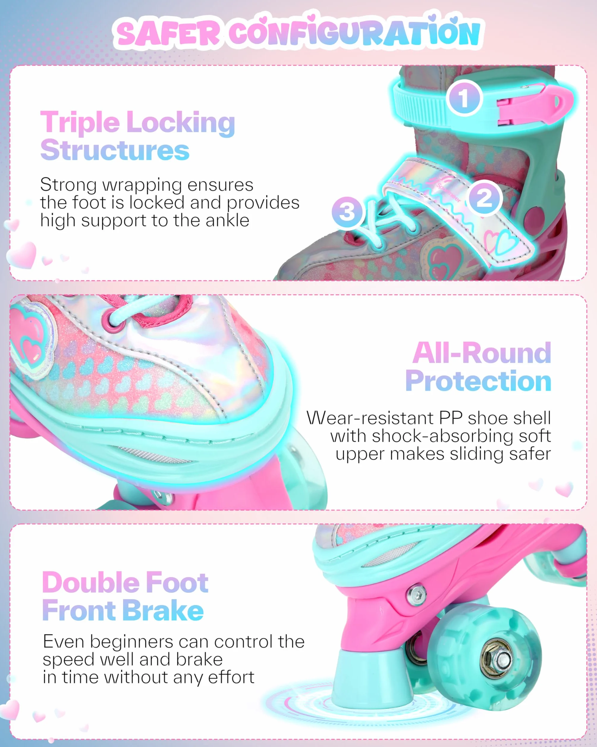 Sportneer Patines de Ruedas para niños, con Equipo de protección, Patines Ajustables con 8 Ruedas Luminosas, para niñas, niños, Adolescentes, Principiantes, Interiores y Exteriores