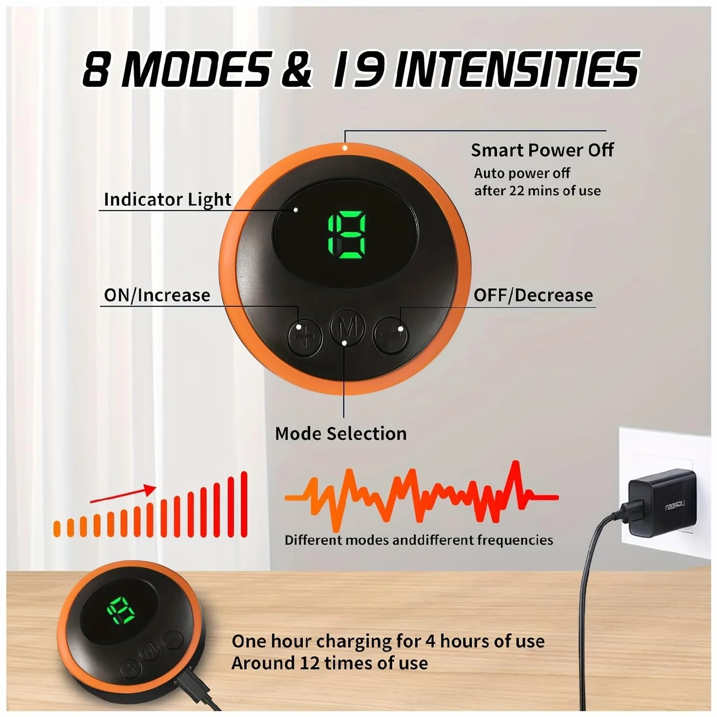 WUGEIN Interior y Exterior EMS Electroestimulador Muscular,USB Recargable para Hombres Mujeres,8 Modos Entrenamiento Abdominal Entrenador,Muscular para Bdomen/Brazo/Piernas/Glúteos