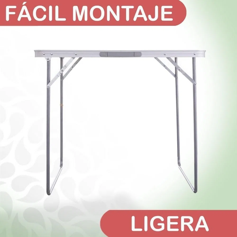 LOLAhome Mesa Plegable Camping y Playa 80x60x70 cm, Mesa Picnic portátil con asa Transporte, Patas Plegables Acero, Tablero MDF Aspecto Madera Nogal, Gris, antivuelco y compacta.