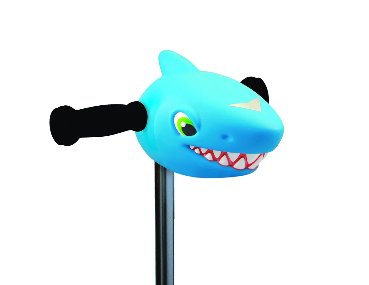 Scootaheadz - Cabeza de Tiburón para Patinete: Accesorio para Personalizar Patinetes Infantiles - A Partir de 3 Años - Manillar de Tiburón Azul, Rojo y Plateado - Accesorios para Patinetes de Niños