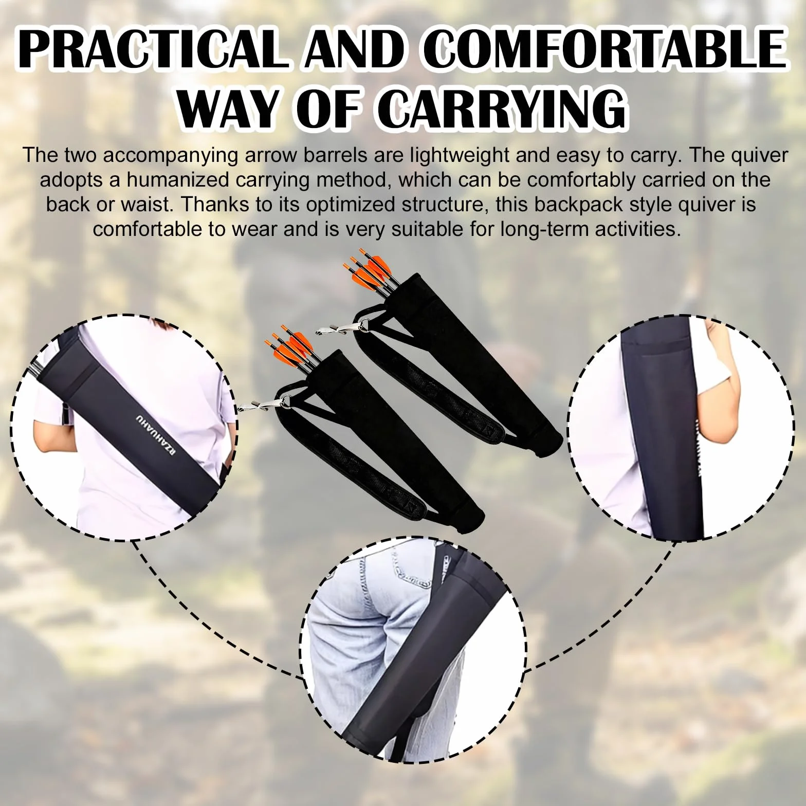 2 carcajes de flechas: soporte para carcaj trasero de tela Oxford de poliéster 600D para jóvenes y adultos, carcaj de flecha para arco recurvo compuesto práctica objetivo caza (negro)