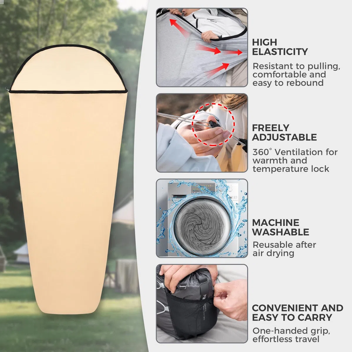Sábanas para Sacos de Dormir, Forro para Interior de Saco de Dormir Sólo 322 g Ultraligero Portátil para Acampar, Viajar, Albergues, Trenes, Mochileros