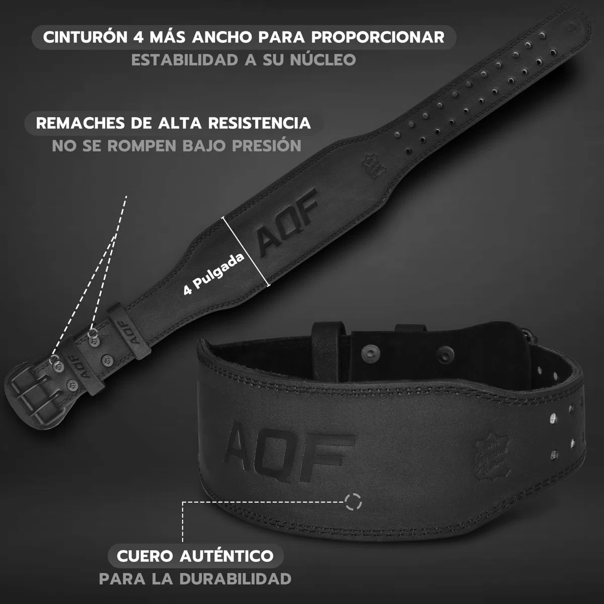 AQF Cinturon Lumbar Gimnasio, 4" 6" Amplio Cuero Acolchado Cinturón Gym, Powerlifting Belt Con Acero Rodillo Hebilla, Cinturon Halterofilia Para Levantamiento & Fitness