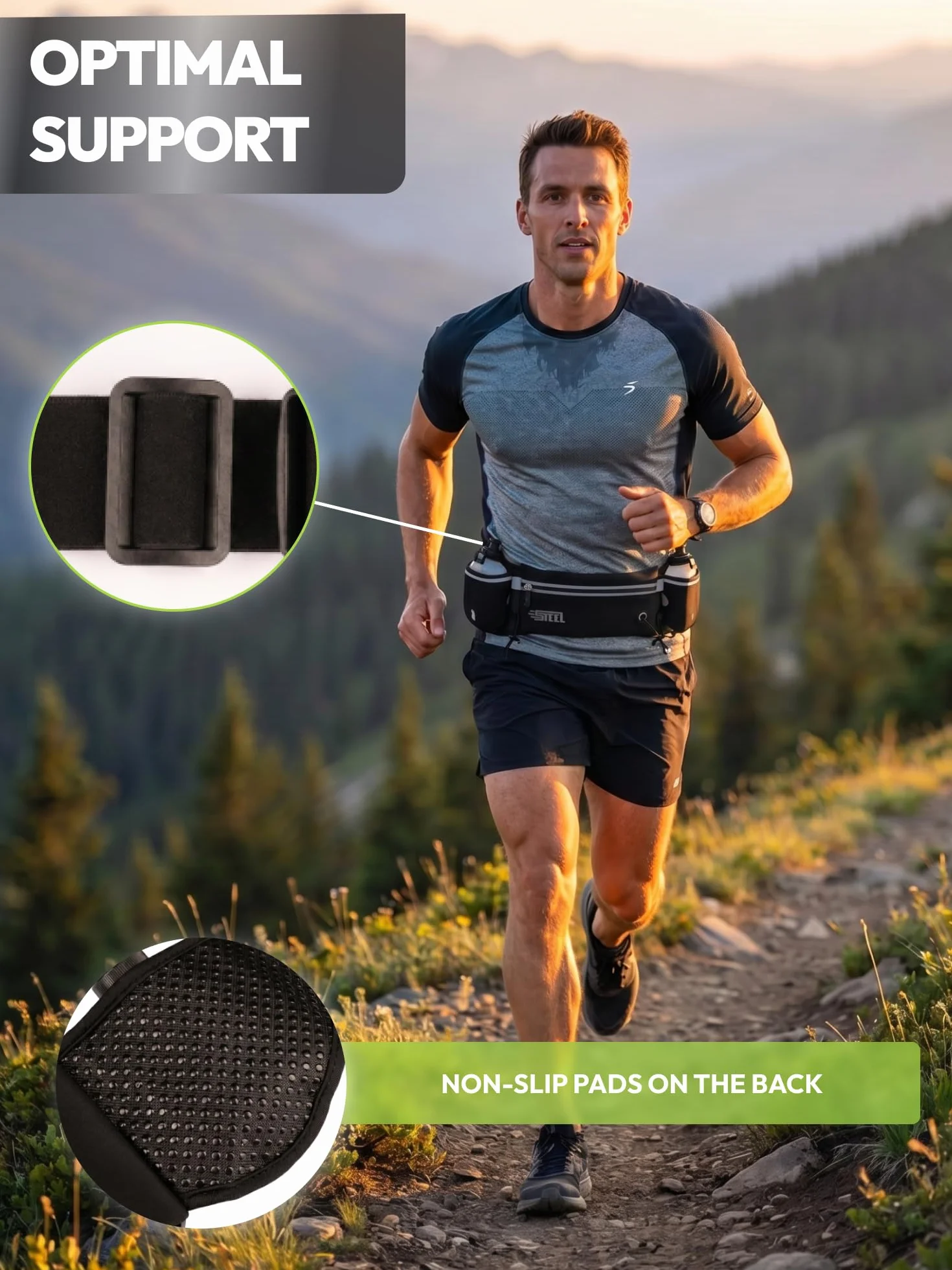 Cinturón para Correr, Bolsa Banana Cinturón Deportivo para Correr con portabotellas Suave Bolsillo Impermeable Hombres Mujeres para Smartphone iPhone Samsung Galaxy, Cómodo (Negro Nuevo)