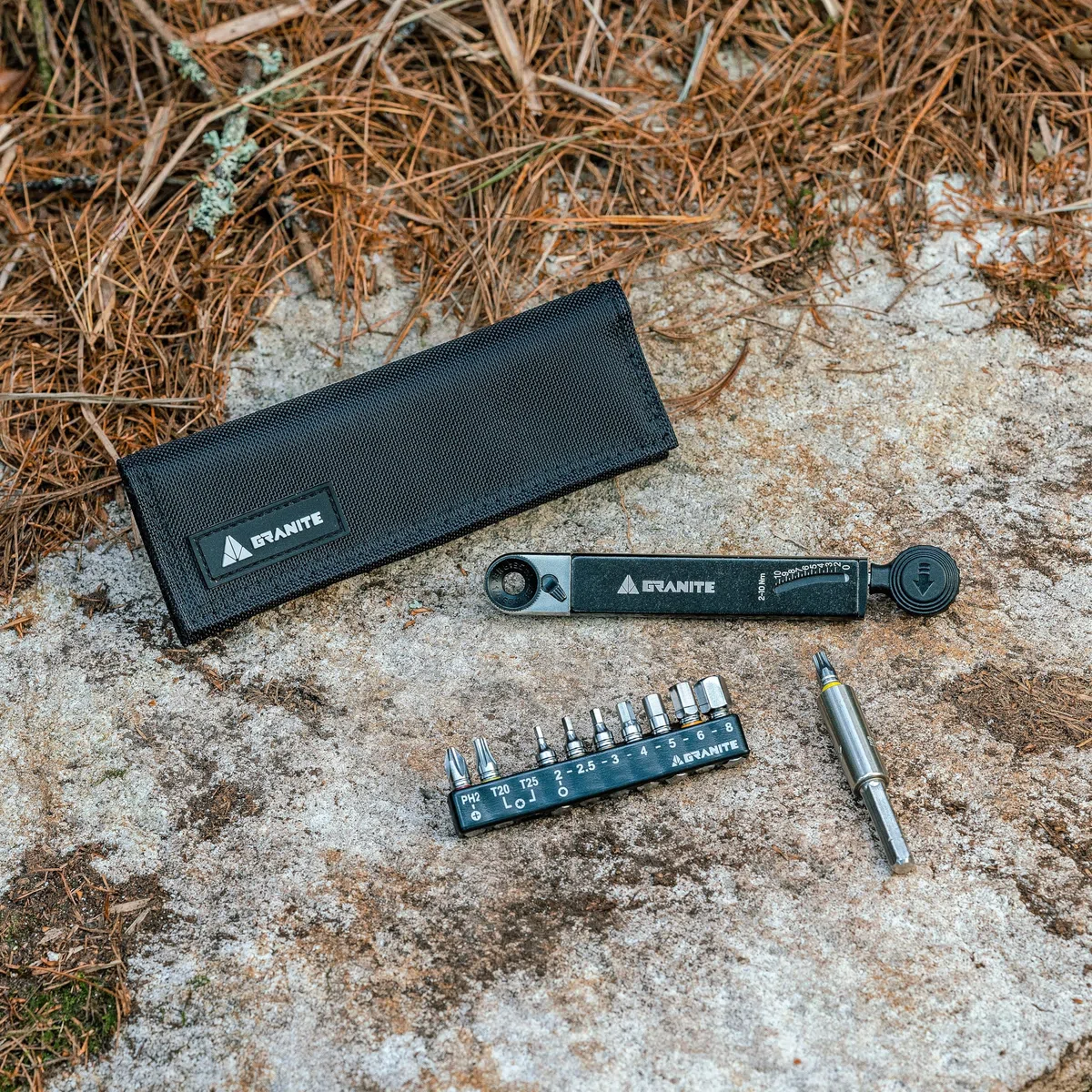 Granite Rocknroll TQ Torque Ratchet Kit de Herramientas para Bicicletas, Kit de multiherramientas para Bicicletas con 10 Puntas de Herramientas y Barra de extensión (Negro)
