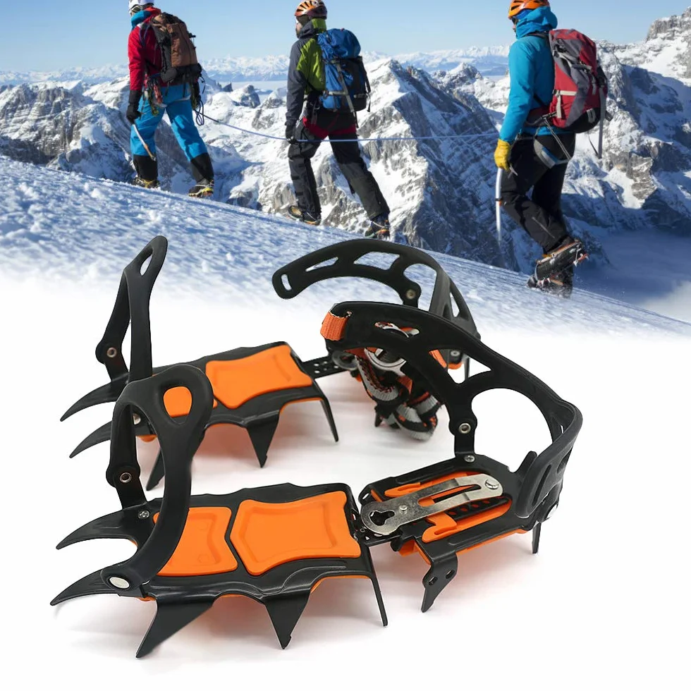 Tacos de Hielo 12 Dientes Crampones de Hielo Zapatos Nieve Invierno Tacos Tracción con Pinza para Esquí Montaña CN 36-46 US 6-13.5 Picos Acero Al Manganeso
