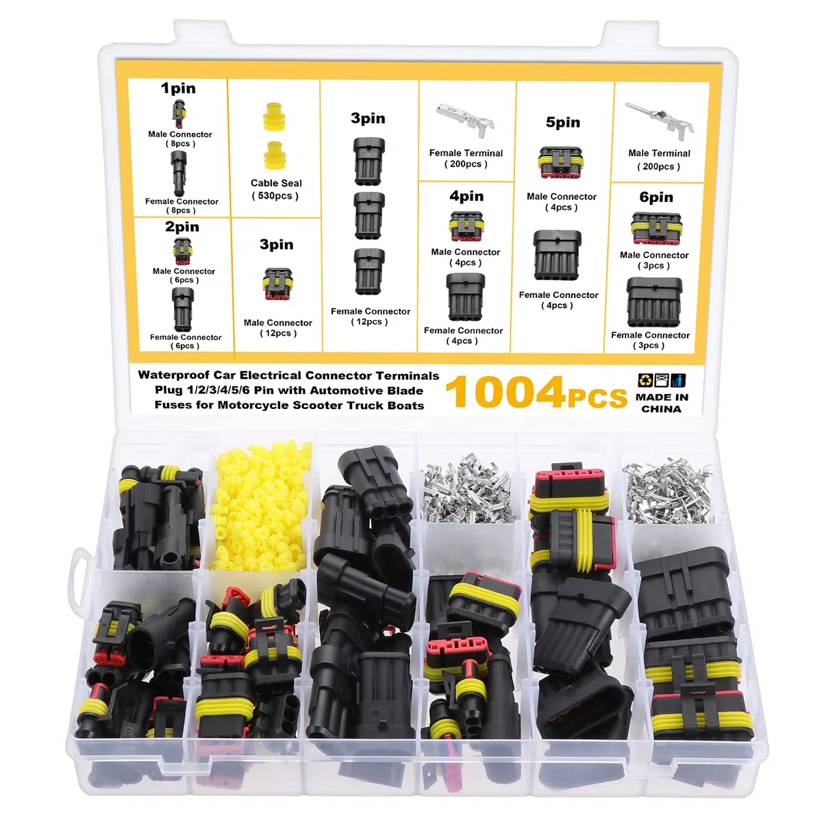 1004 Uds. Coche Impermeable Enchufe Terminales 1/2/3/4/5/6 pines 23-16AWG, Terminal Eléctrico Impermeable Coche Conector, para automóviles, motocicleta, Camiones, Barcos