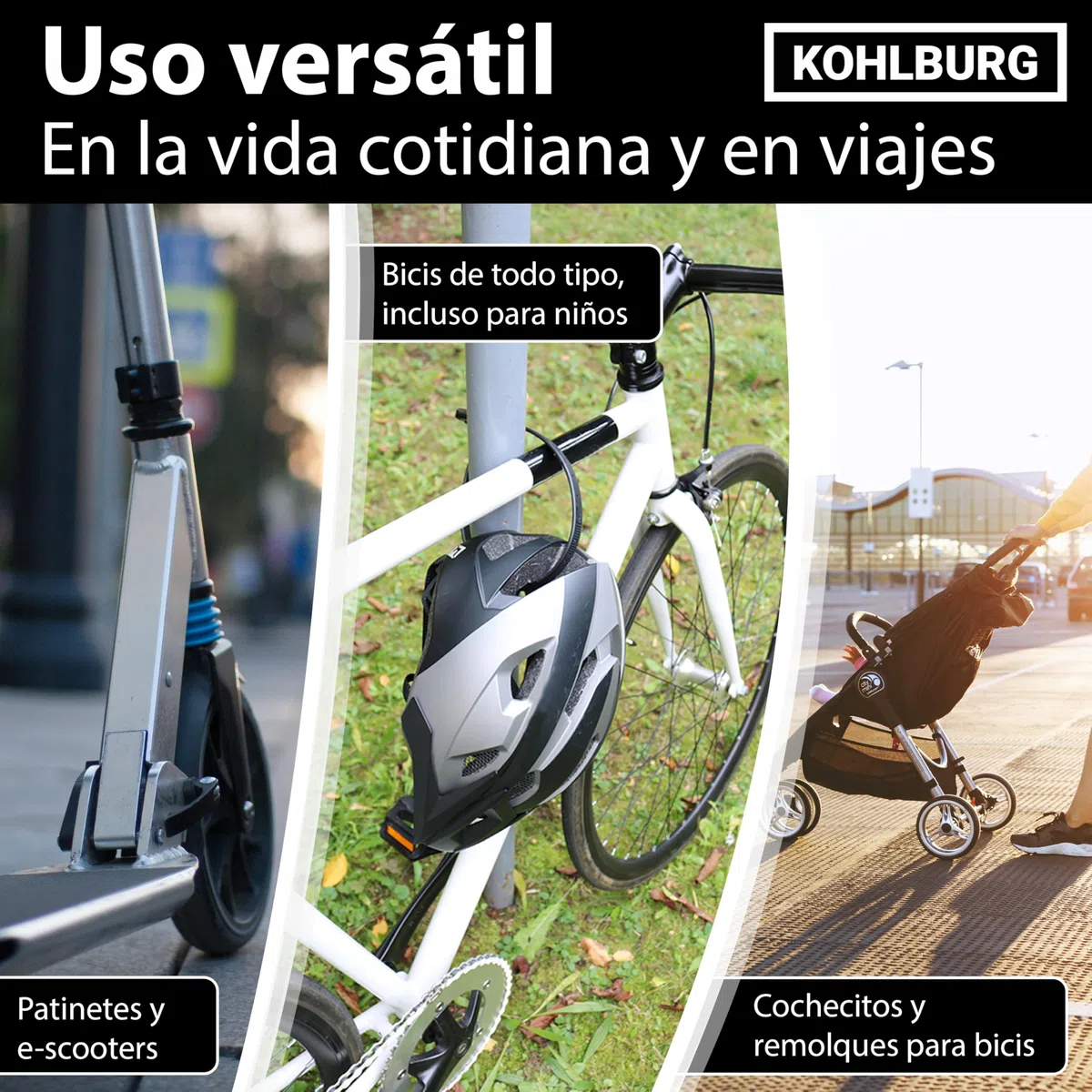 KOHLBURG antirrobo super ligero – solo 70 g con código numérico – para bicicleta mide 50 cm, compacto y seguro – tipo brida para bicicleta de carretera, scooter y patinete – candado para casco y esquí