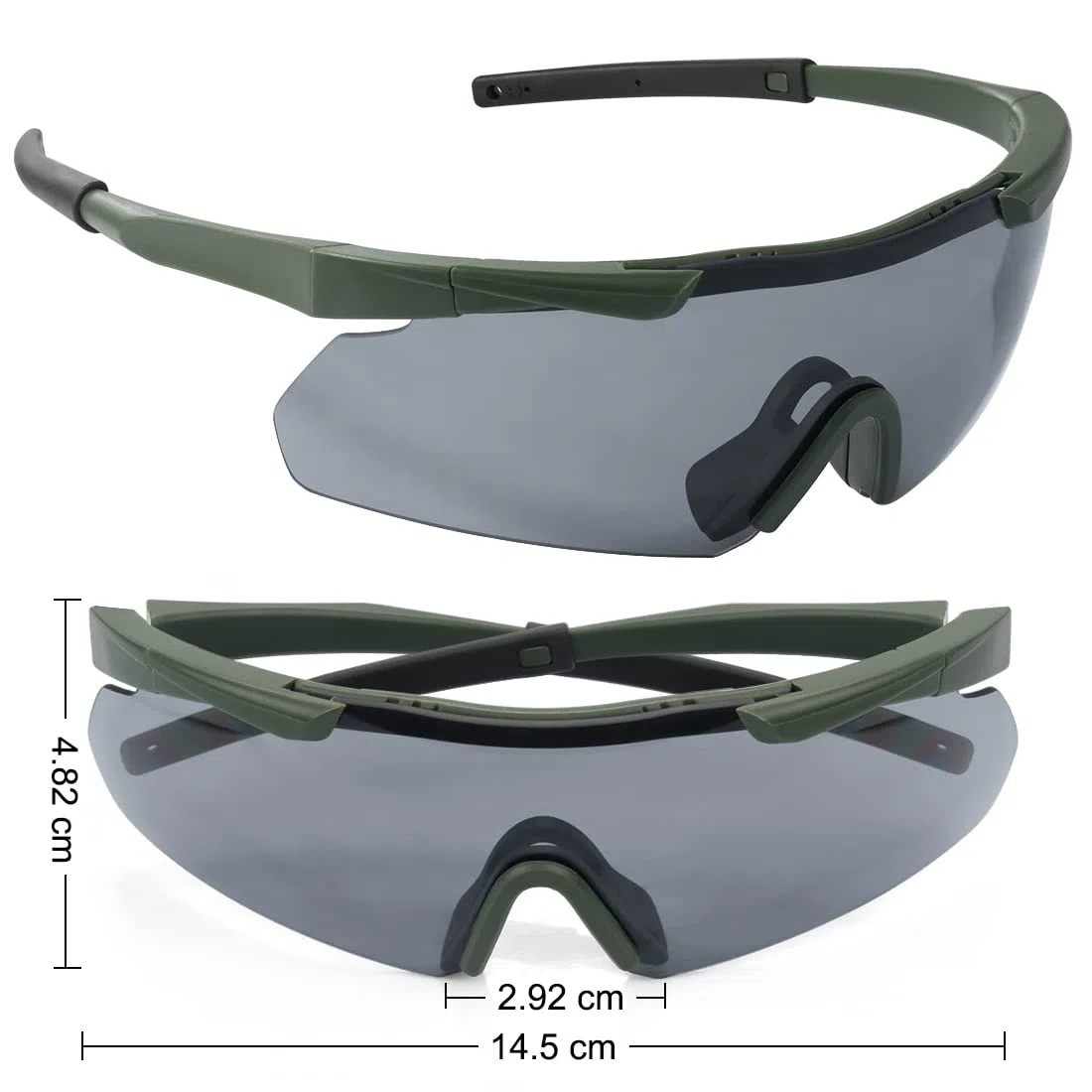 Feyachi Gafas de seguridad con lentes transparentes antivaho y resistentes a los arañazos, protección lateral y brazos antideslizantes, protección UV, ajustables(Verde militar)