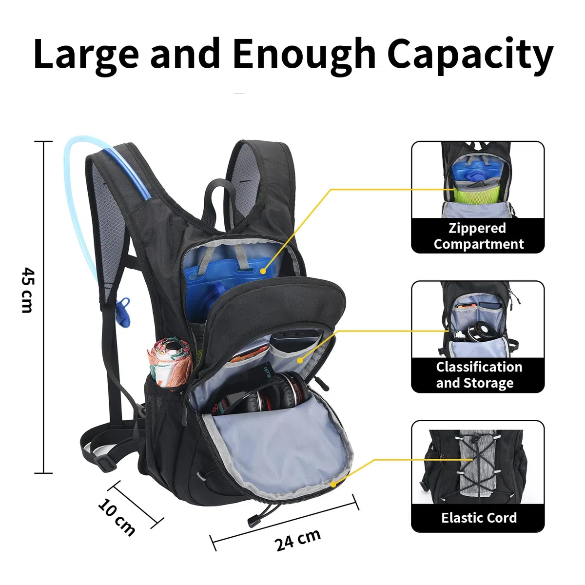 Mochila de hidratación con vejiga de Agua 2L, Mochila de Bicicleta Mochila de Agua para Senderismo, Ciclismo, Camping, Ciclismo, Correr o Esquiar