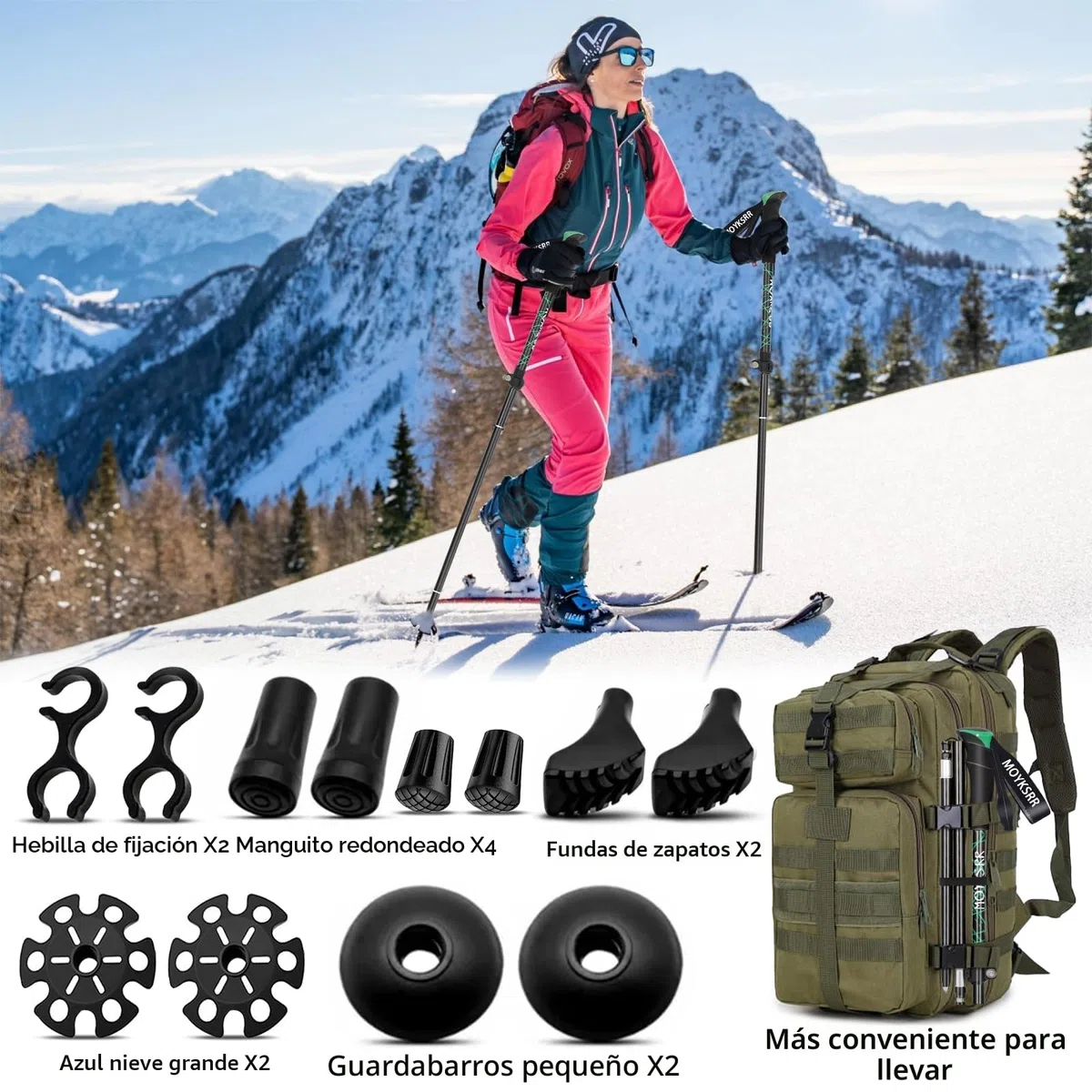 MOYKSRR Bastones de Senderismo Bastones Trekking Plegables, 2pcs Bastones Marcha Nordica Plegables, Ajustar la Longitud 108-135CM, Bastones Trekking Carbono e Alluminio,Caminar, Montaña, Trail Viaje