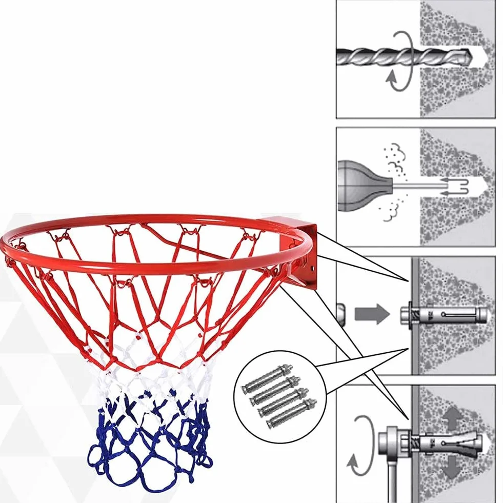 Bakaji Cesta de Baloncesto - Bola - Canasta reglamentaria de Pared - Tablero - Anillo de Metal con Red de Nailon - Diámetro 45 cm - Exterior - Kit de Montaje Incluido - Juego Deportivo