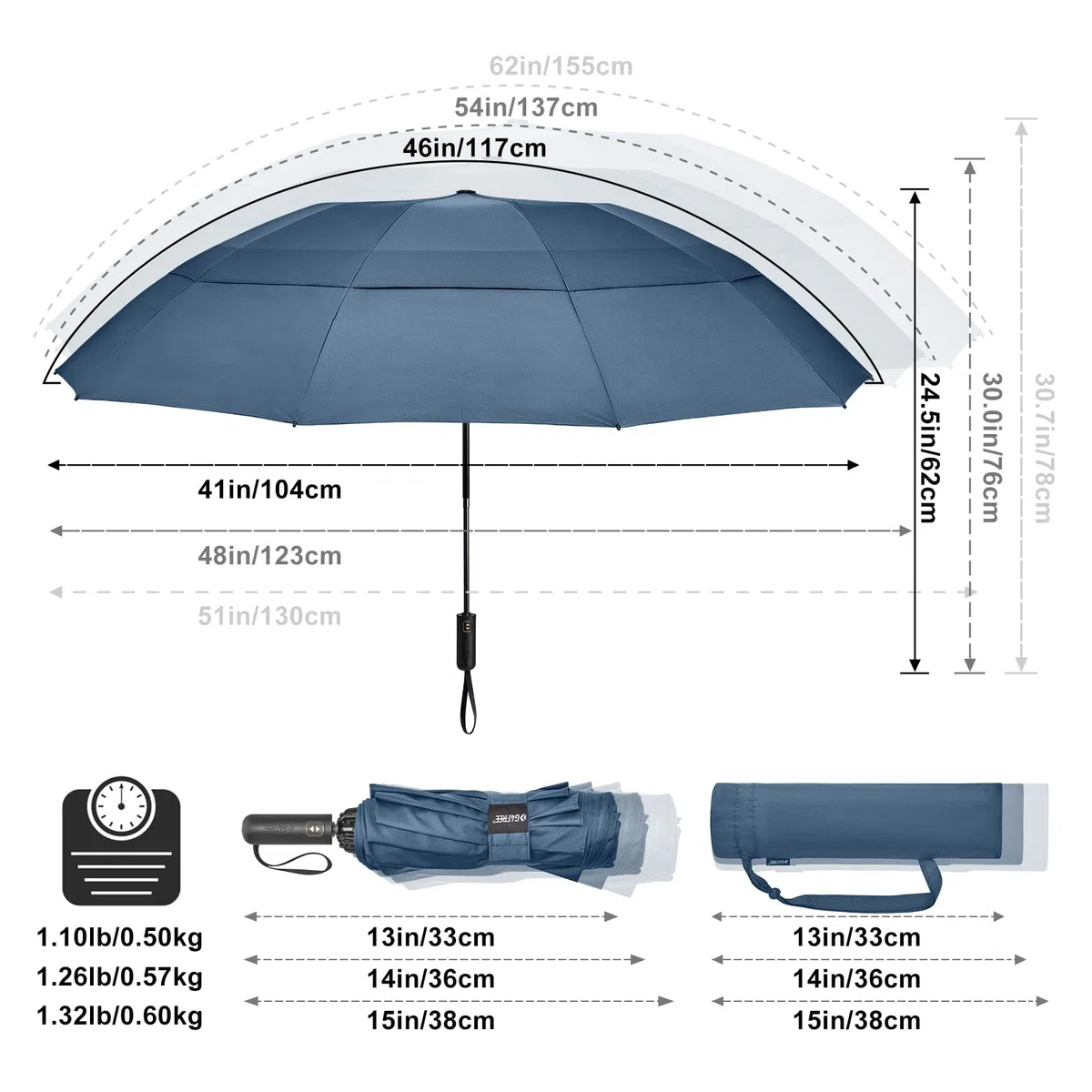 G4Free - Paraguas de golf grande de 107/117/137/157 cm, paraguas de viaje compacto e invertido, 10 varillas, resistente al viento, para lluvia, tela doble, apertura y cierre automáticos