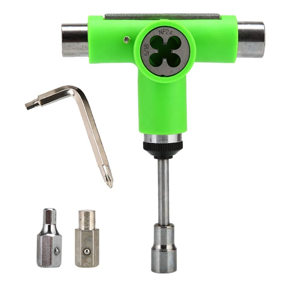 Skate Herramientas, T Herramienta Accesorio Todo en Uno Multifuncional Portátil T-tool Skate Herramientas con T-Tipo Llave Allen L-Tipo