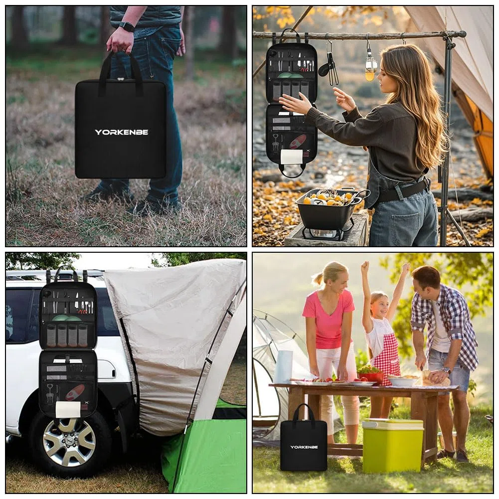 Organizador grande de cocina para campamento, bolsa de utensilios de cocina de camping de alta capacidad, con soporte para toallas de papel, soporte impermeable para utensilios de camping con