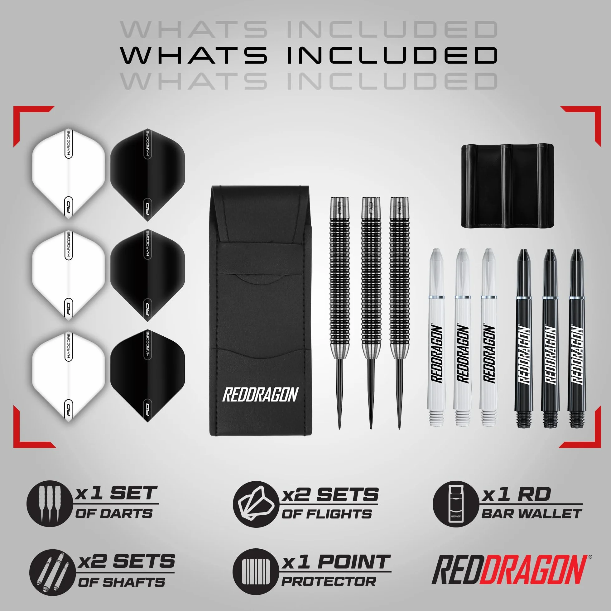 RED DRAGON Pegasus Juego de Dardos Profesionales con Punta de Acero de tungsteno Disponible en 21, 23, 24, 25, 26, 28, 30 Gramos con Plumas, Tallos (Ejes) y Billetera