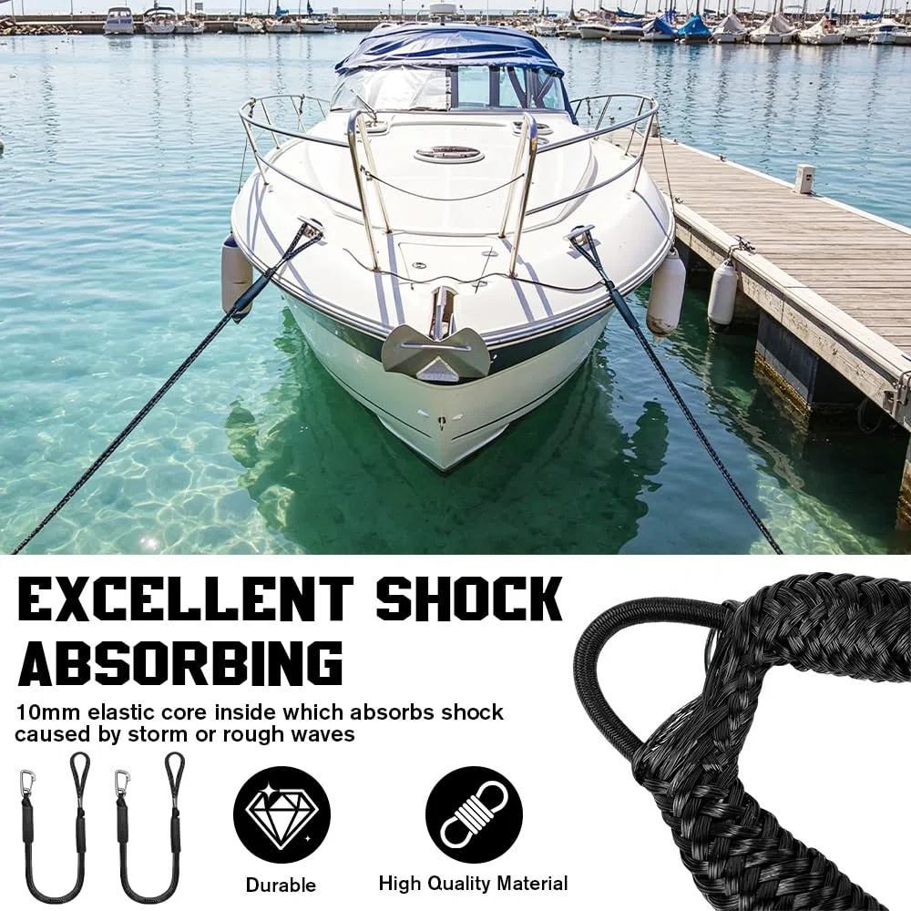 Cuerda de Amarre para Barco, 2 Piezas Cabo Amarre Barco, Bungee Dock Line Elástico con Gancho, Accesorios para Barcos Muelle para Barcos, Lanchas a Motor, Kayak, Canoa
