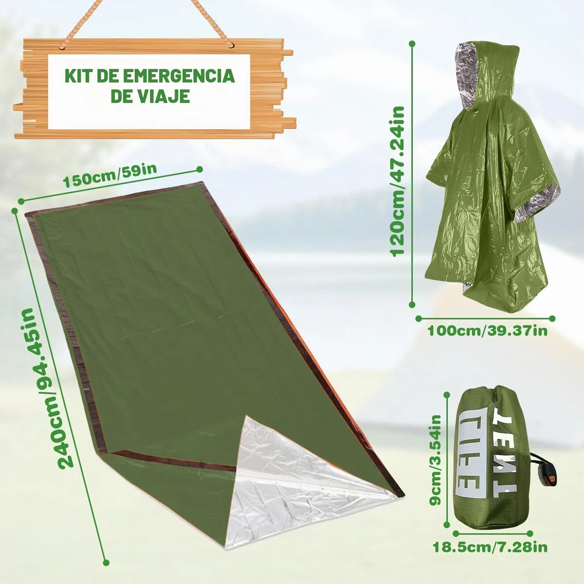 Bolsa de vivac emergencia reutilizable, tienda de campaña con silbato y poncho de lluvia emergencia, tienda de rescate para camping, senderismo,