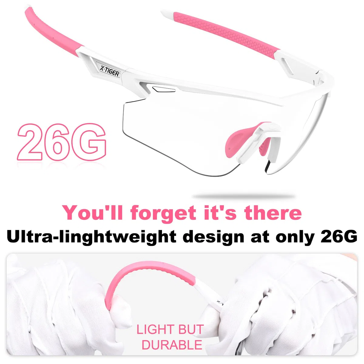 X-TIGER Gafas Ciclismo Fotocromáticas Hombre Mujer Transparente Gafas MTB Con Armazón TR90 Gafas de Sol Deportivas para Running Deportes al Aire Libre