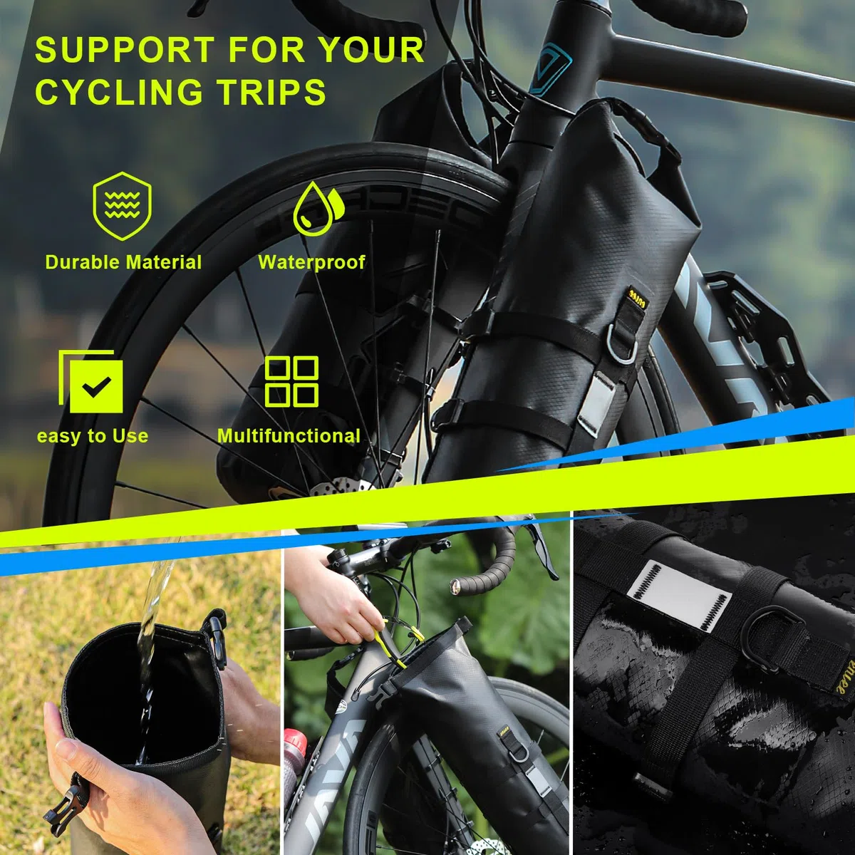 4,5L 2 Piezas Bolsas Horquilla Bicicleta Impermeable Bolsa Rueda Delantera Bolsa Herramientas Bicicleta Cuadro con Soporte Portaequipajes para MTB Carretera Accesorios