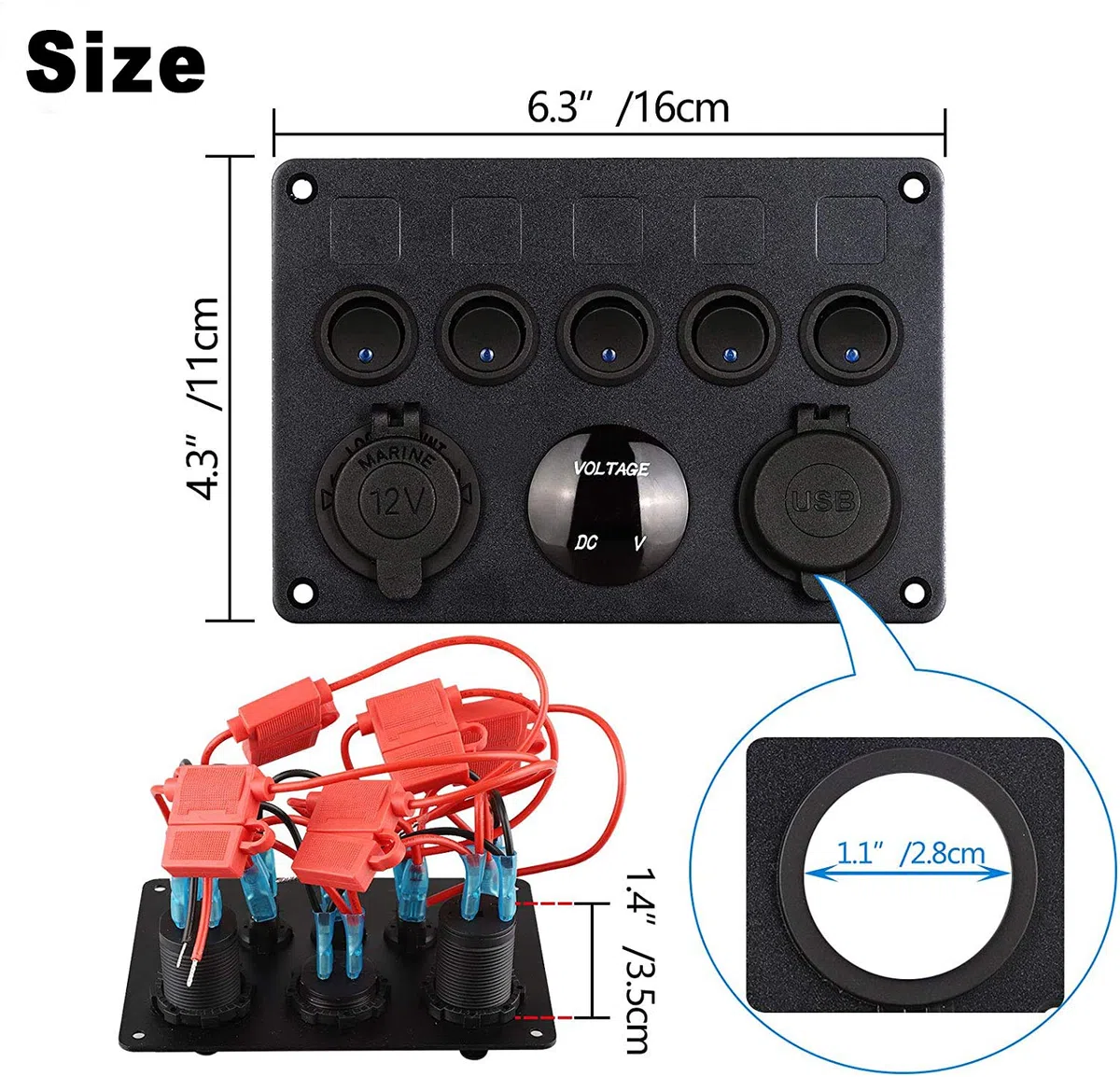Thlevel Panel Enchufe Cargador Coche Panel del Encendedor | con Dual USB Carga y Encendedor de Cigarrillos Interruptor Basculante Voltímetro LED Digital para 12V 24V Barco Marina