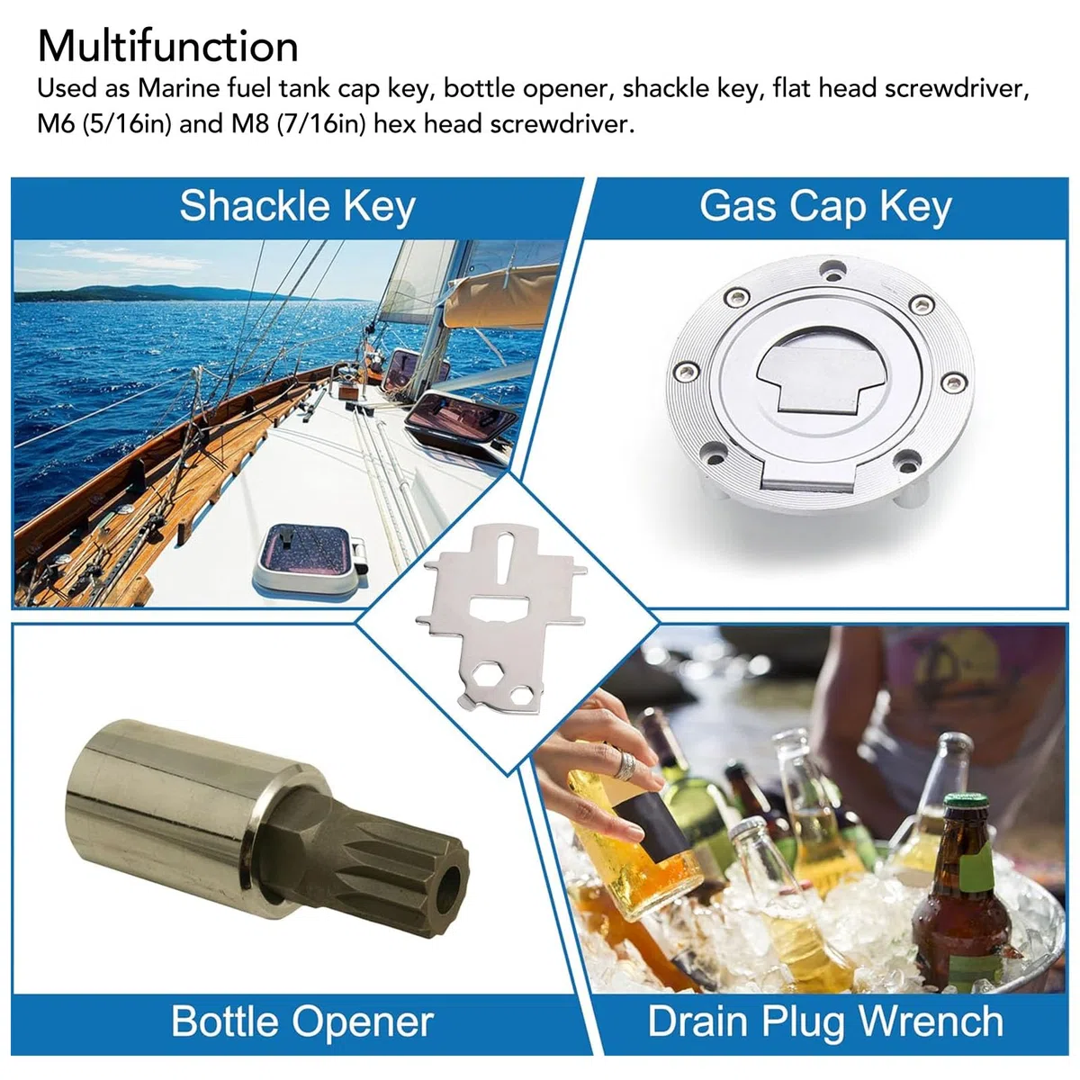 Llave de Placa de Cubierta Resistente, Llave de Tapa de Gasolina para Barco de Acero Inoxidable 316, 2 uds. para Apertura de Tanque de Agua y para Barcos, Yates, Barcos Modernos