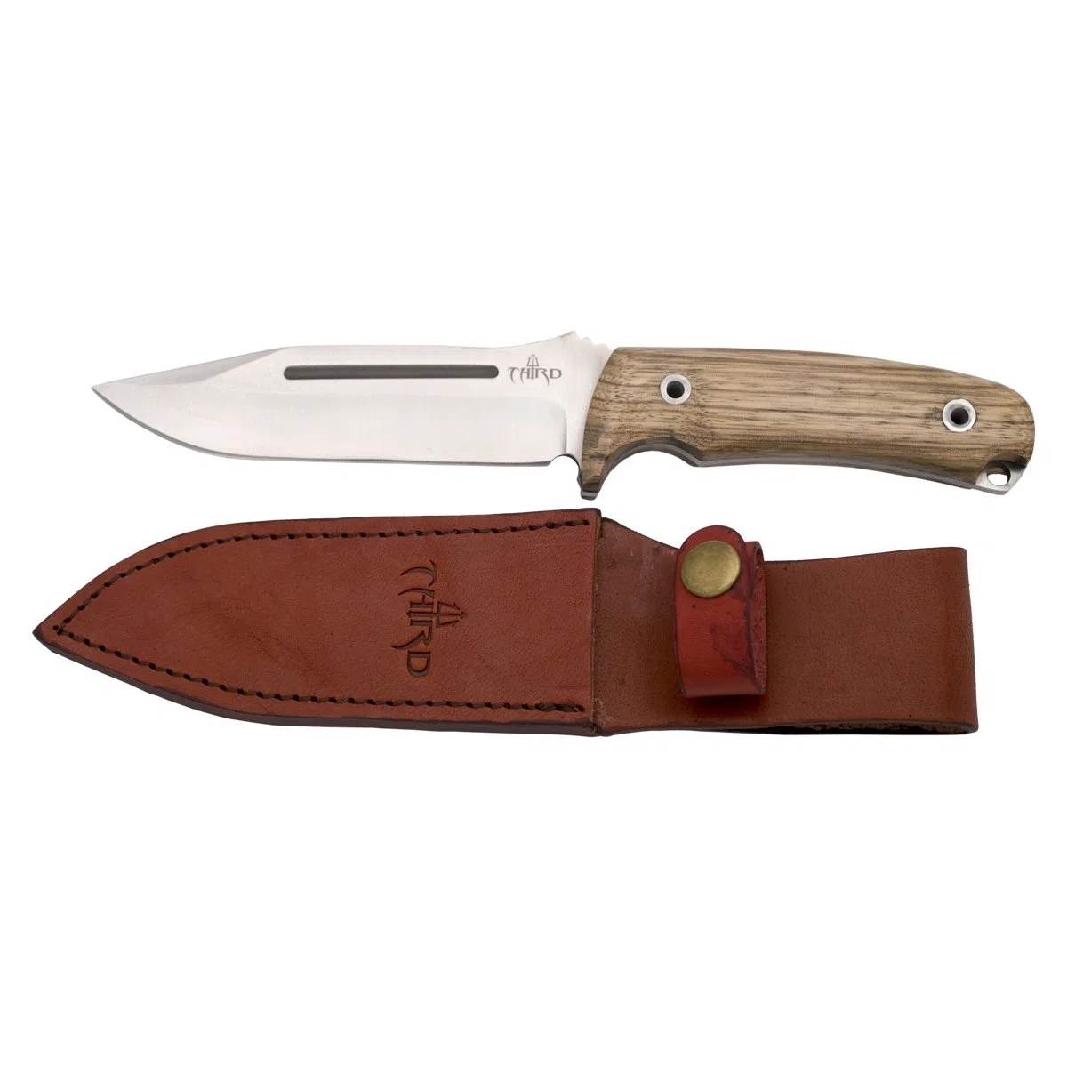 THIRD Cuchillo de Caza H0182J con Hoja de Acero de 13,2 cm, Mango de Madera (zebrano). Incluye Funda de Piel