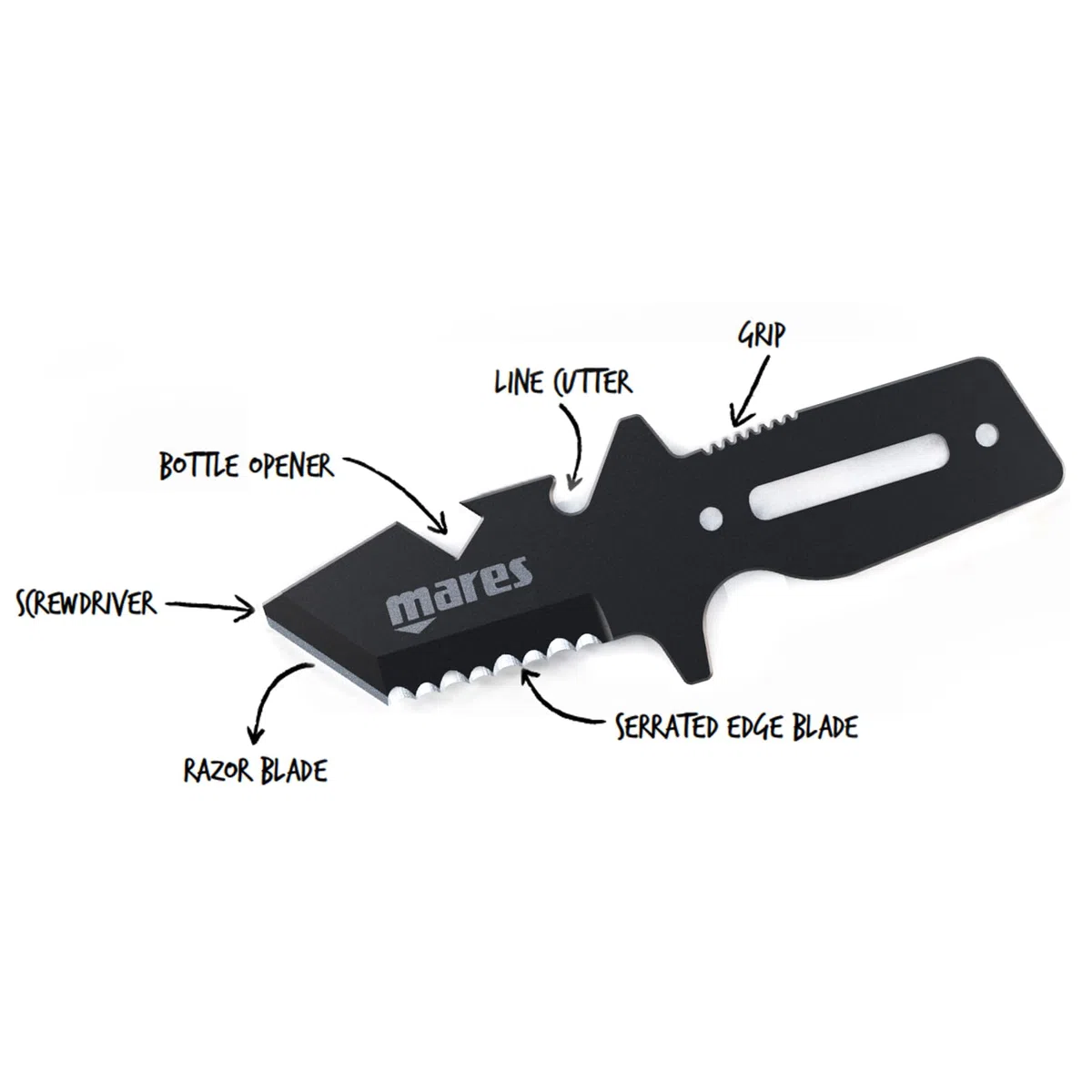 Mares Neutron - Cuchillo de buceo de acero inoxidable de 137 mm de largo, funda con trabillas y correas incluidas