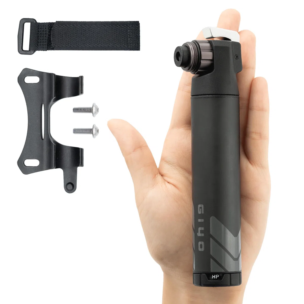 GIYO GM-45CT - Minibomba de bicicleta de 2 fases de alto volumen (80 cc) / bomba de aluminio de alta presión (7 bar) para bicicleta de montaña, válvula Clever Twin (Presta/Schrader/Dunlop), tamaño de