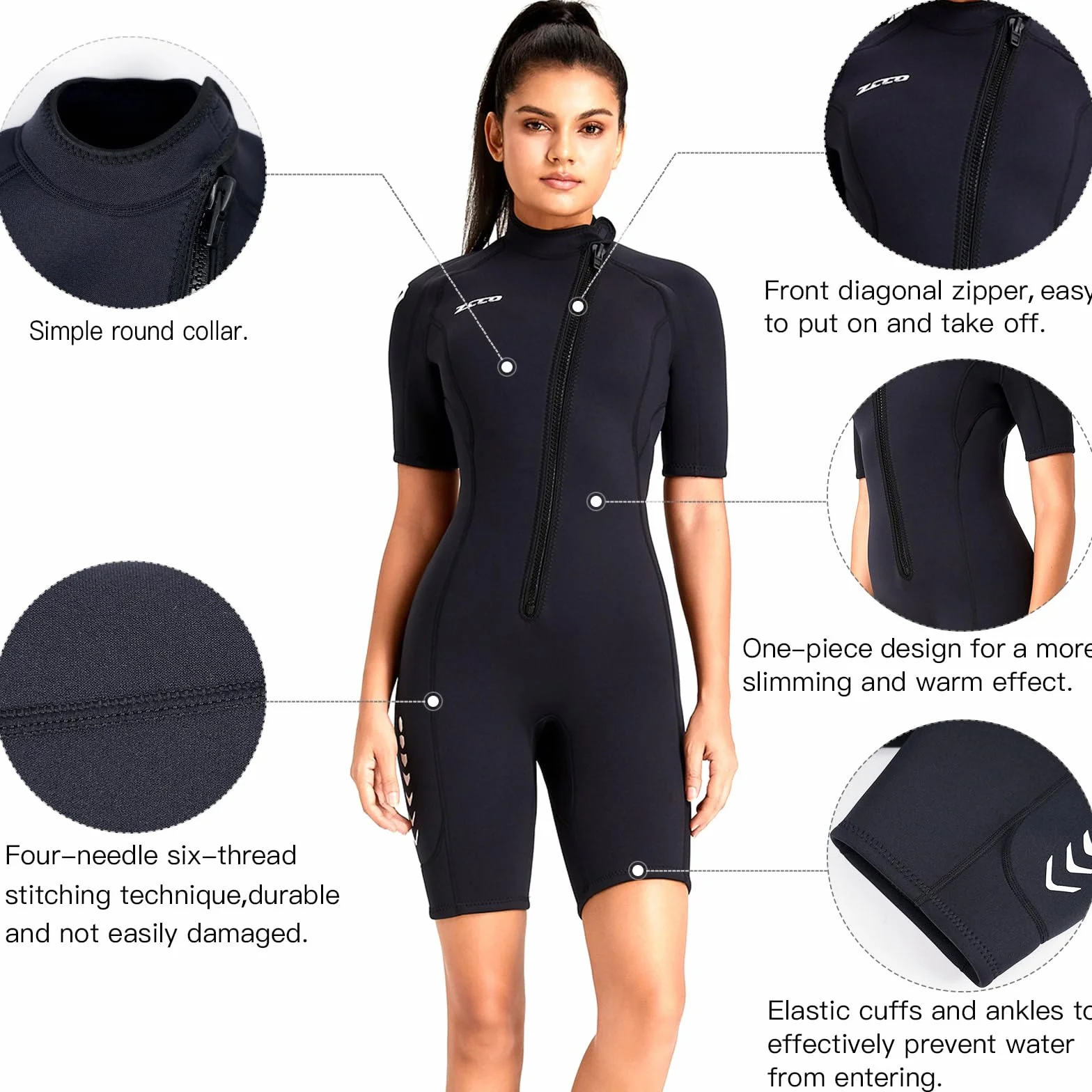ZCCO Traje de Neopreno Corto para Hombre de 3 mm de Neopreno con Cremallera Frontal para Mujer, Traje de Buceo para Buceo, natación, Surf, Snorkel