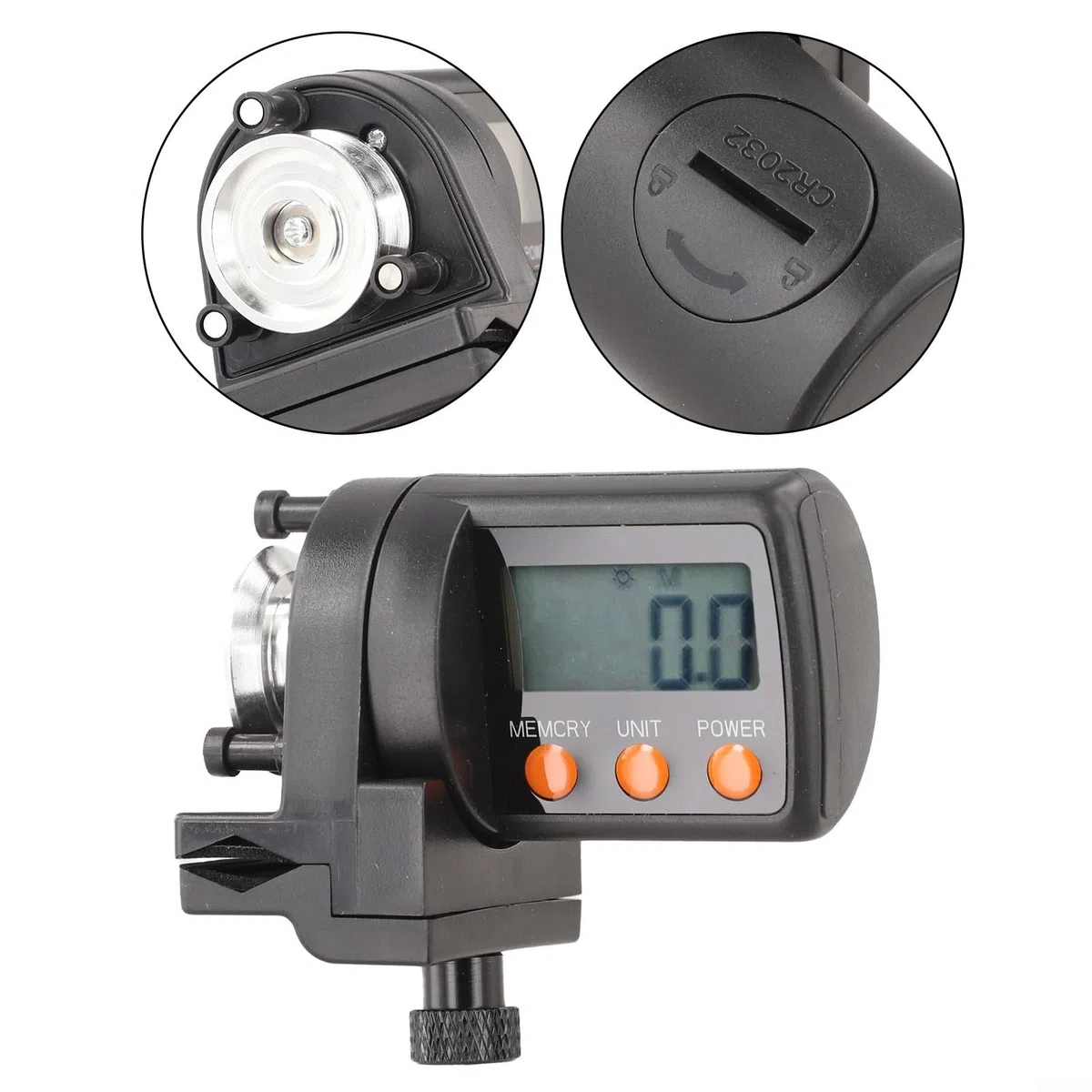 Contador digital de línea de pesca para pescadores, medición bidireccional de 199,9 m a 999,9 m, pantalla LCD ajustable, construcción de ABS + aleación de aluminio, cubo de 6 cm, 70 g