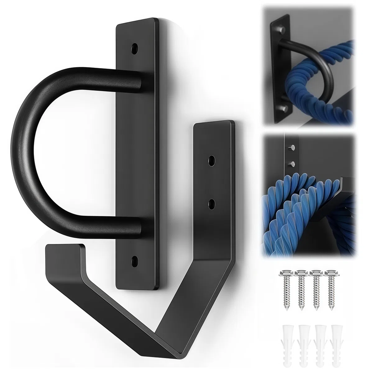 Soporte de Pared para Cuerda de Batalla, Kit de Anclaje de Pared con Cuerda de Combate con Gancho de Muro y Accesorios de Instalación para Sistemas de Entrenamiento de Fuerza, Sacos de Boxeo