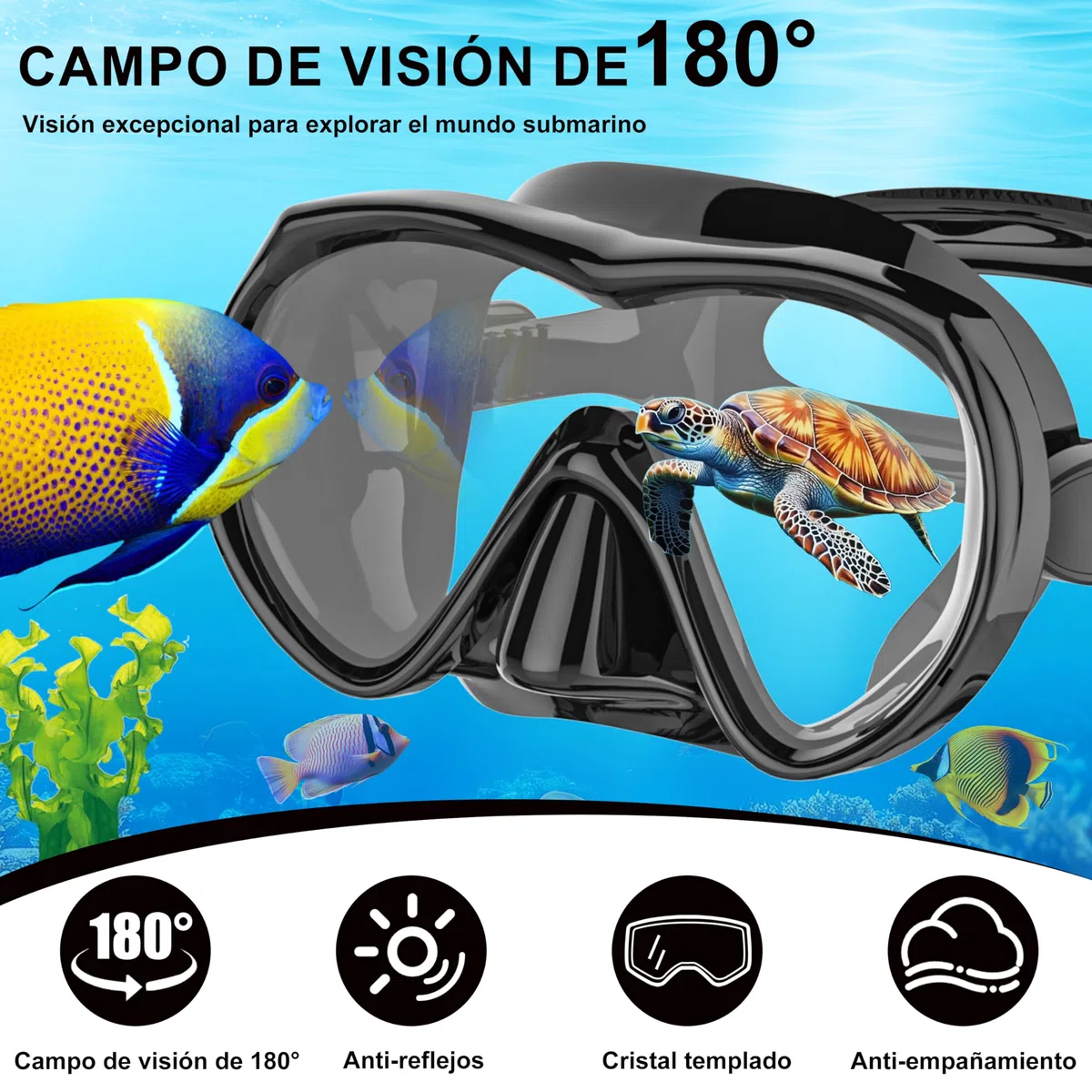 IEEILULU Gafas de Buceo Adulto, Máscara de Buceo Antivaho y Antifugas, Snorkel Set con Gafas y 3 Canales Tubos, para Bucear, Nadar, Conjuntos Snorkel para Masculino Femenino
