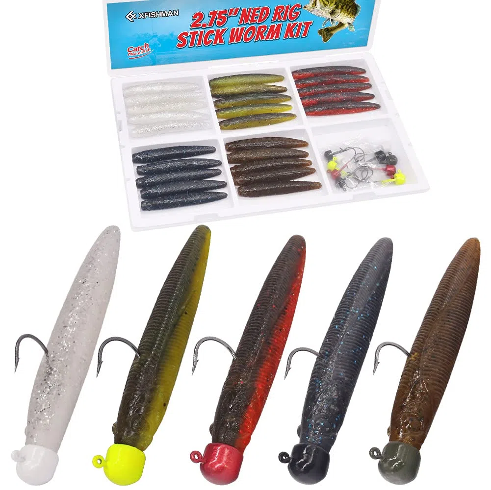 Ned-Rig-Kit-Finesse-Baits-Soft Plastic Worms-Fising-Lure para Bass Stick Swimbait Minnow Crawfish Lures Shroom Ned Jig Head Kit
