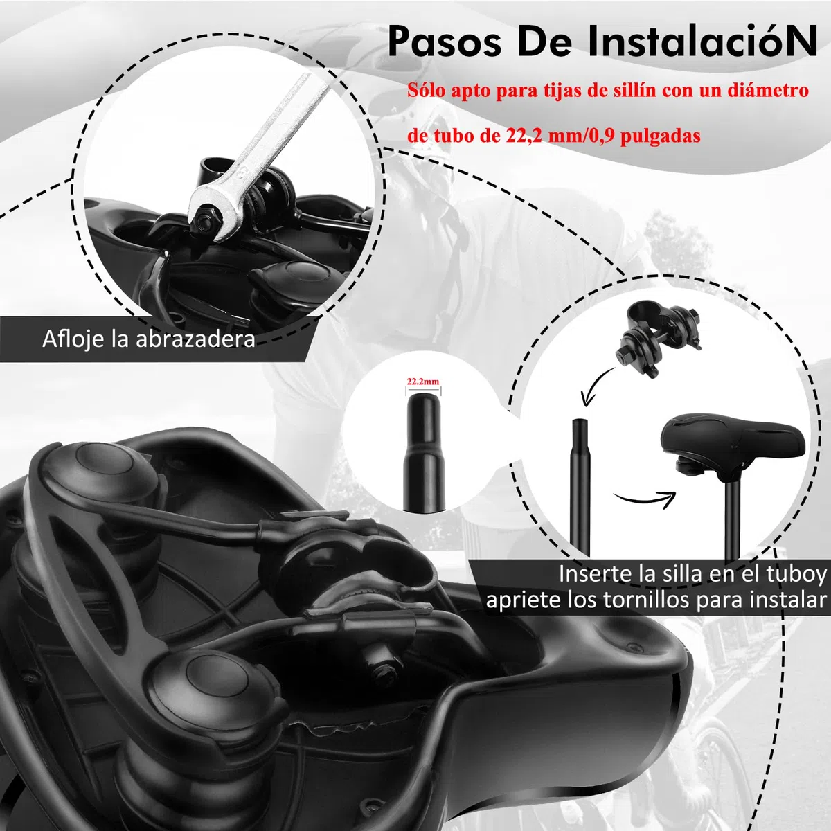 Homoto Sillín Bicicleta Cómodo con Gel, Asiento Antiprostático Hueco Transpirable Ergonómico para Hombre Mujer, para Bicicleta de Montaña, Carretera, Urbana