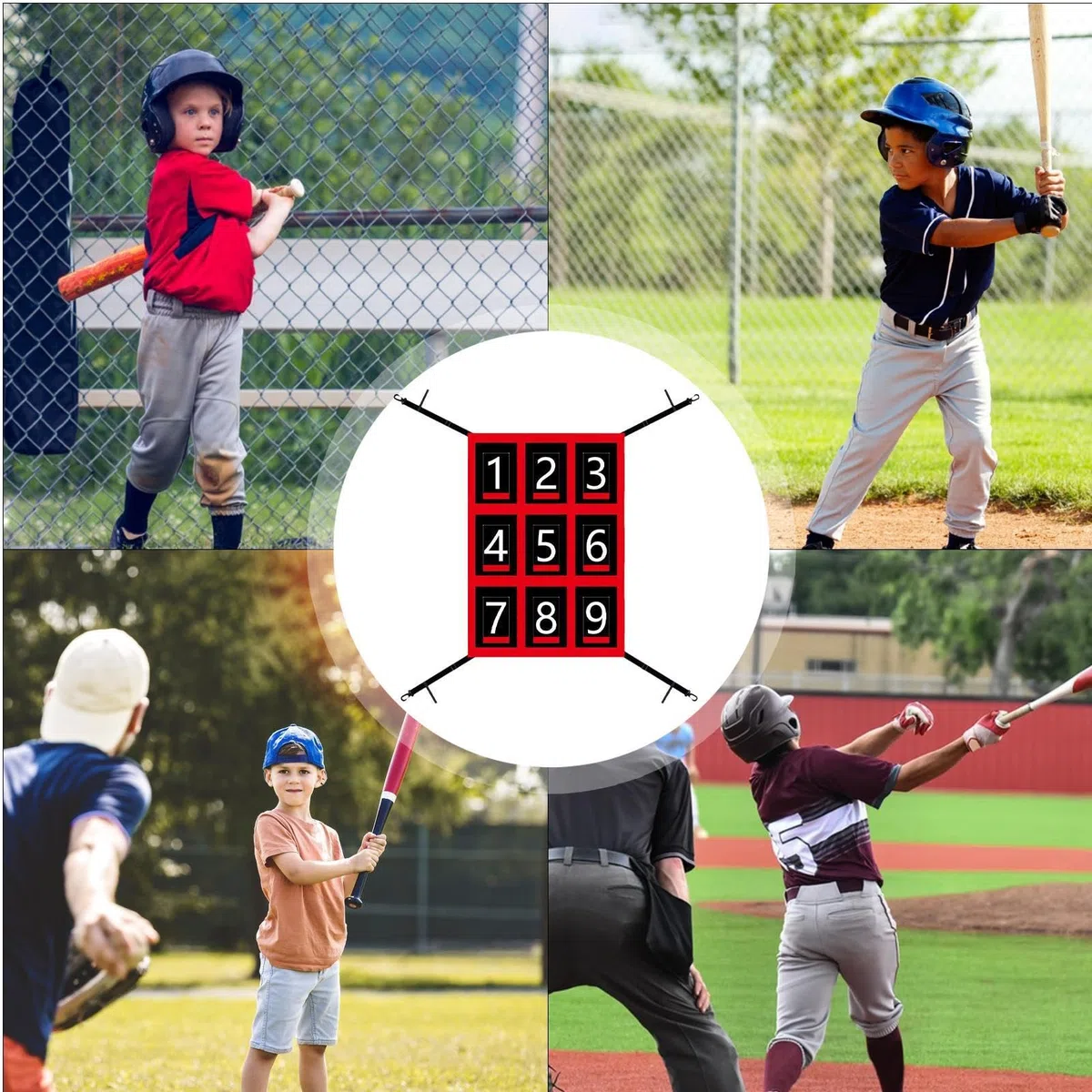 Red de lanzamiento de béisbol, red de lanzamiento, Targeto de bateo de práctica de softbol, Objetivo de red de béisbol ajustable con zona de ataque, equipo de entrenamiento de lanzadores de softbol pa