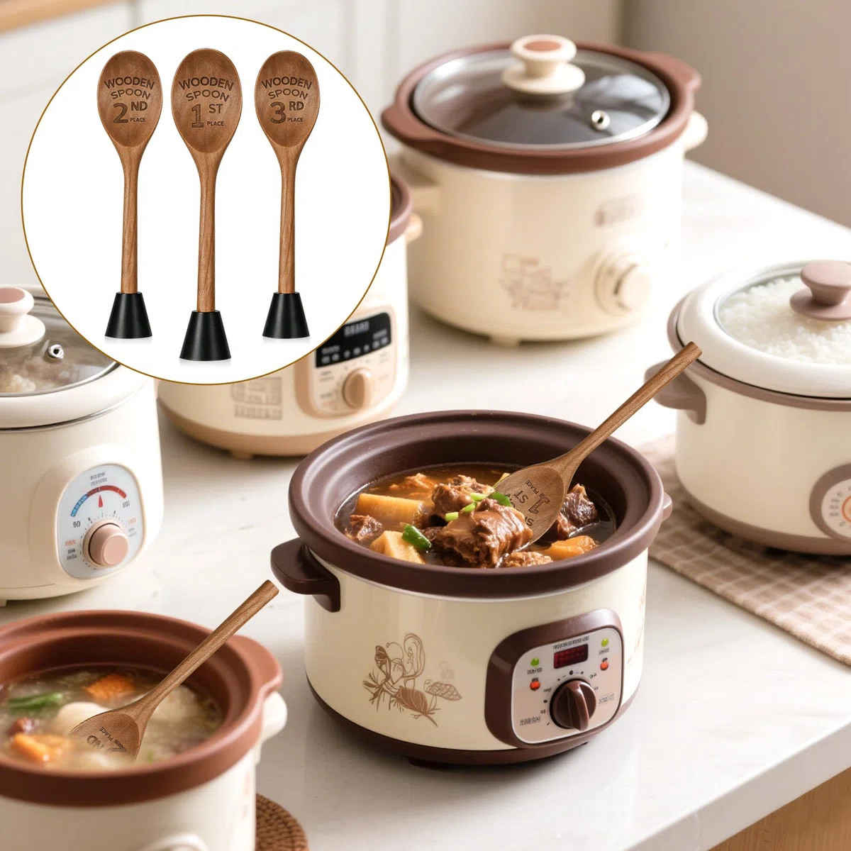 Ptwola Juego de 3 trofeos de premio de cuchara de madera de 6.93 pulgadas de largo, divertido premio de chile grabado con láser, medalla de decoración con base extraíble para concursos de repostería