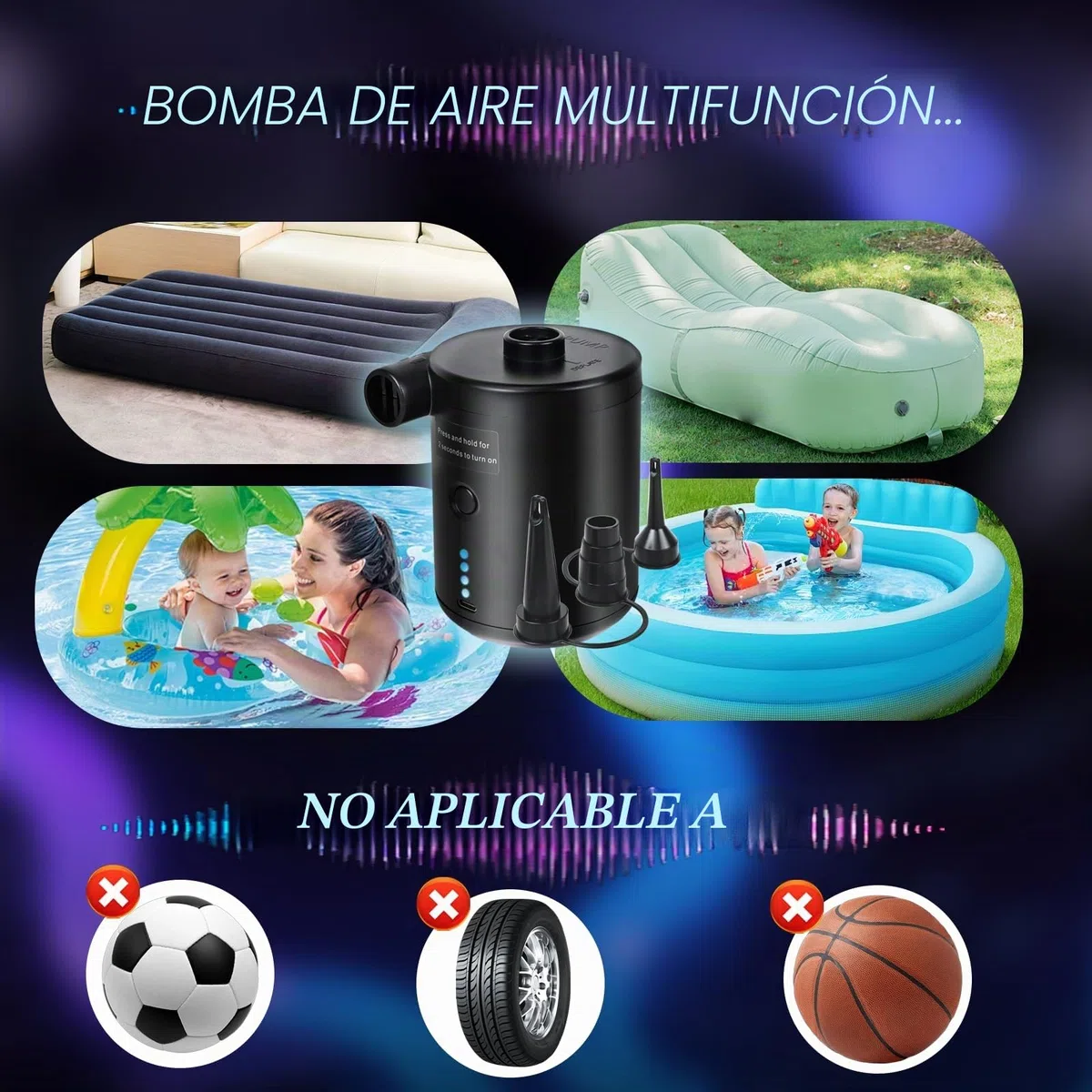 PATEMZON Inflador Electrico, Inflador Colchon Hinchable, 4000mAh Bomba de Aire Electrica con 3 Boquillas, Inflado/Desinflado Rápido, Bomba de Aire Portatil para Piscinas y Colchones de Cama