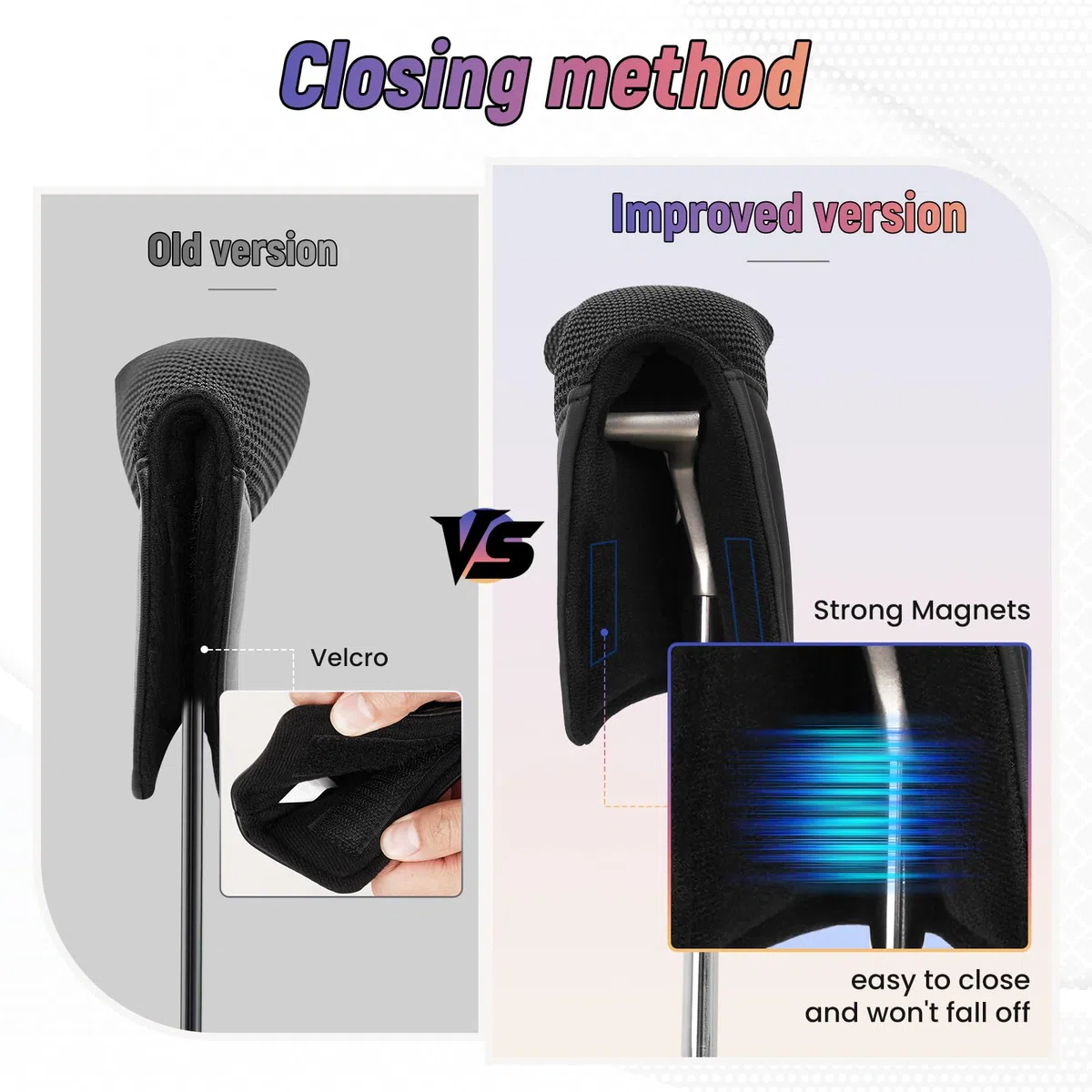 Cubierta de cabeza de putter tipo ping para hoja de golf, peso ligero, cierre magnético/Magictape, piel sintética negra y protector de palo de golf de malla, apto para Scotty Taylormade Odyssey