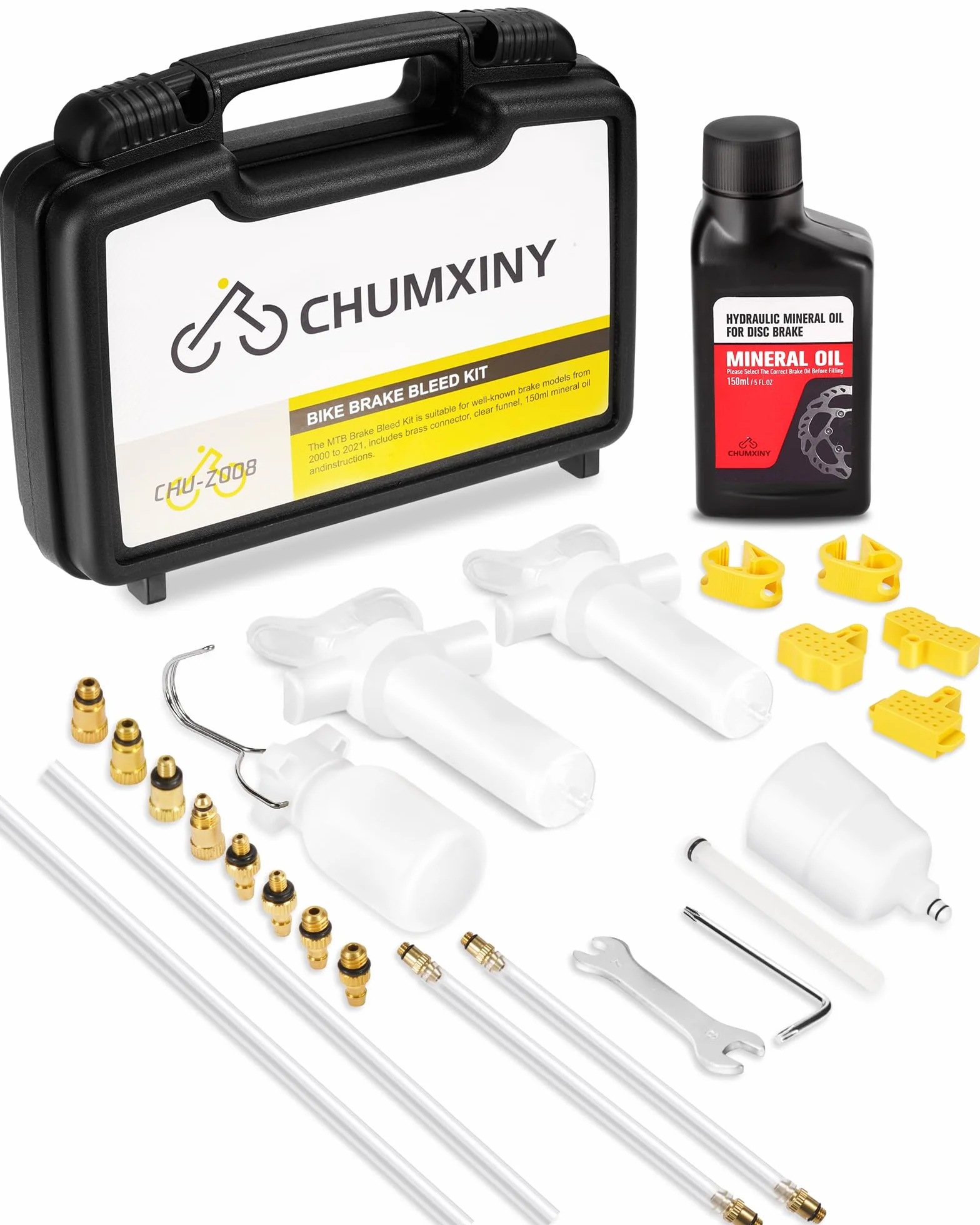 CHUMXINY Kit Purgado Frenos para Shimano,Tektro, Magura Gama de Frenos de Disco Hidráulicos, Kit de Purgado de Freno MTB Incluye Conectores Metálicos y 150 ml de Líquido de Frenos de Aceite Mineral.