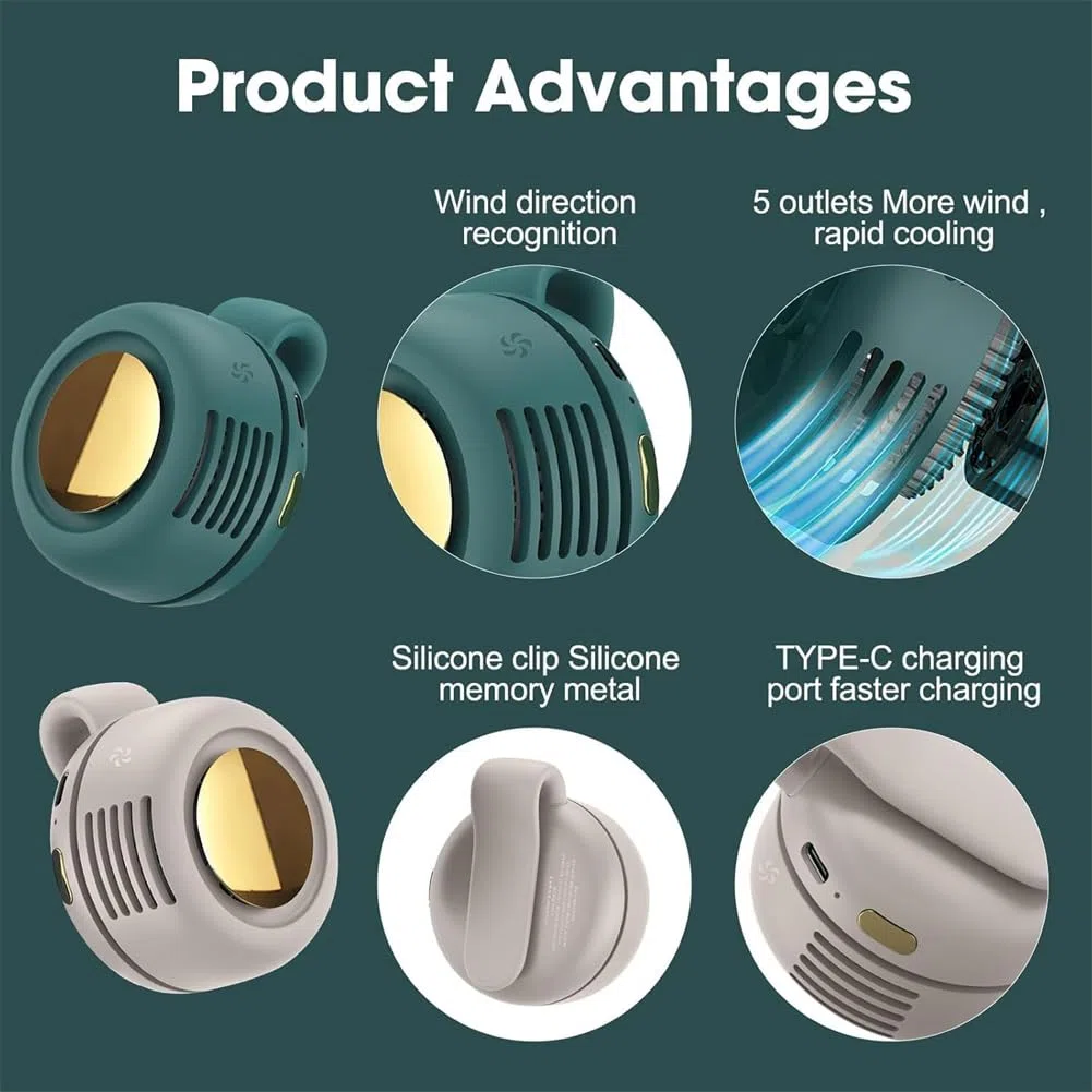 Ventilador eléctrico mini silencioso portátil, nuevo ventilador mini sin aspas 2026 con clip, pequeño ventilador con clip para camisa y cintura, 3 velocidades ajustables para exteriores, viajes y