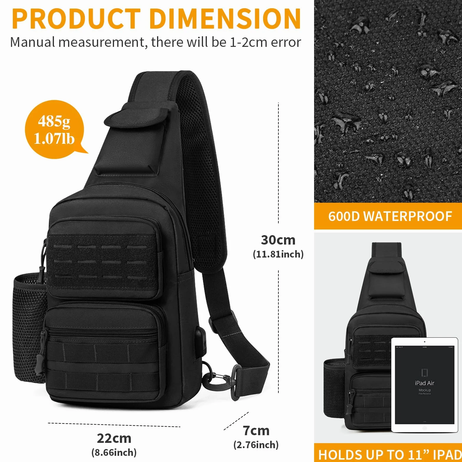 HUNTVP Bolsa Pecho Táctical Mochila de Pecho Bolsos Bandolera para Hombre Mujer Riñonera Mochila Militar Impermeable Adecuado para Correr Senderismo Ciclismo Camping