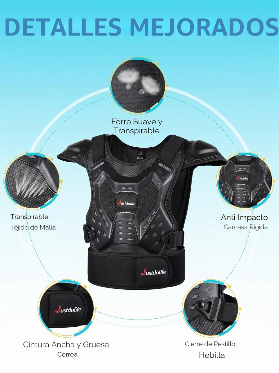 Motos Ropa Protectora Niños, JUSTDOLIFE 5 PCS Chaqueta Protectora de Moto para Niños de Pecho con Coderas y Rodilleras para Ciclismo Skateboarding Go-Karting