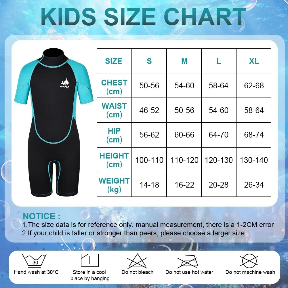 Traje de Neopreno para Niños y Niñas, 2.5mm Neopreno Niño con Cremallera Trasera, Traje de Agua para Deportes Acuáticos, Natación, Esnórquel, Surf y Buceo