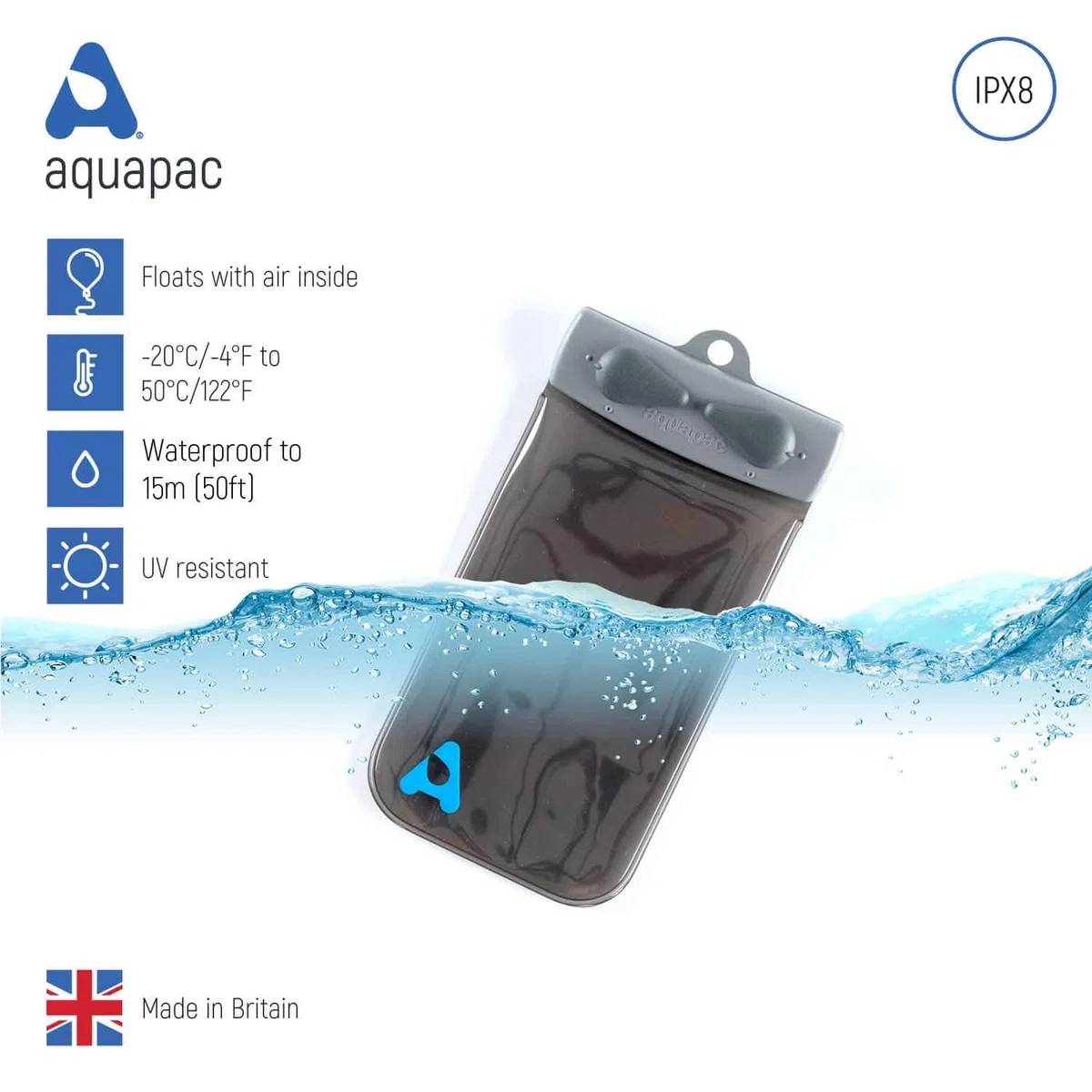 Aquapac Waterproof Travel Case, Made in The UK, Carry Cord, Travel Essential, 5 Year Warranty, Eco Friendly, Watersports, Hiking, Mountain Biking, Running Accessory