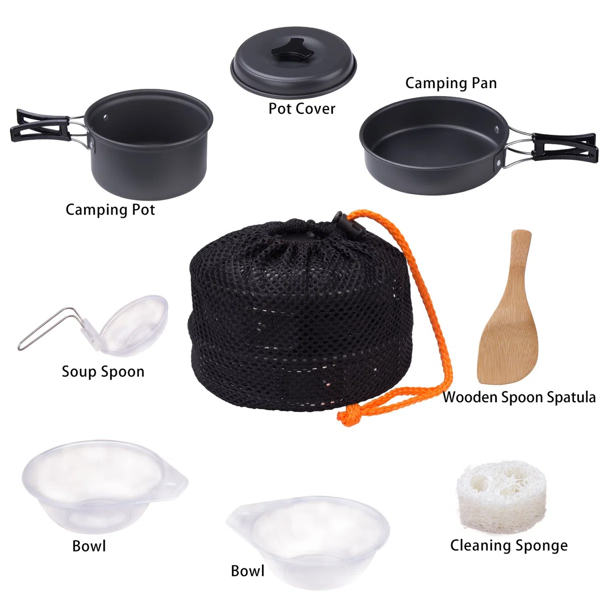 Utensilios Cocina Camping, Set Cocina Camping para Excursión, Acampada, Senderismo, Adecuado para 1-2 Personas