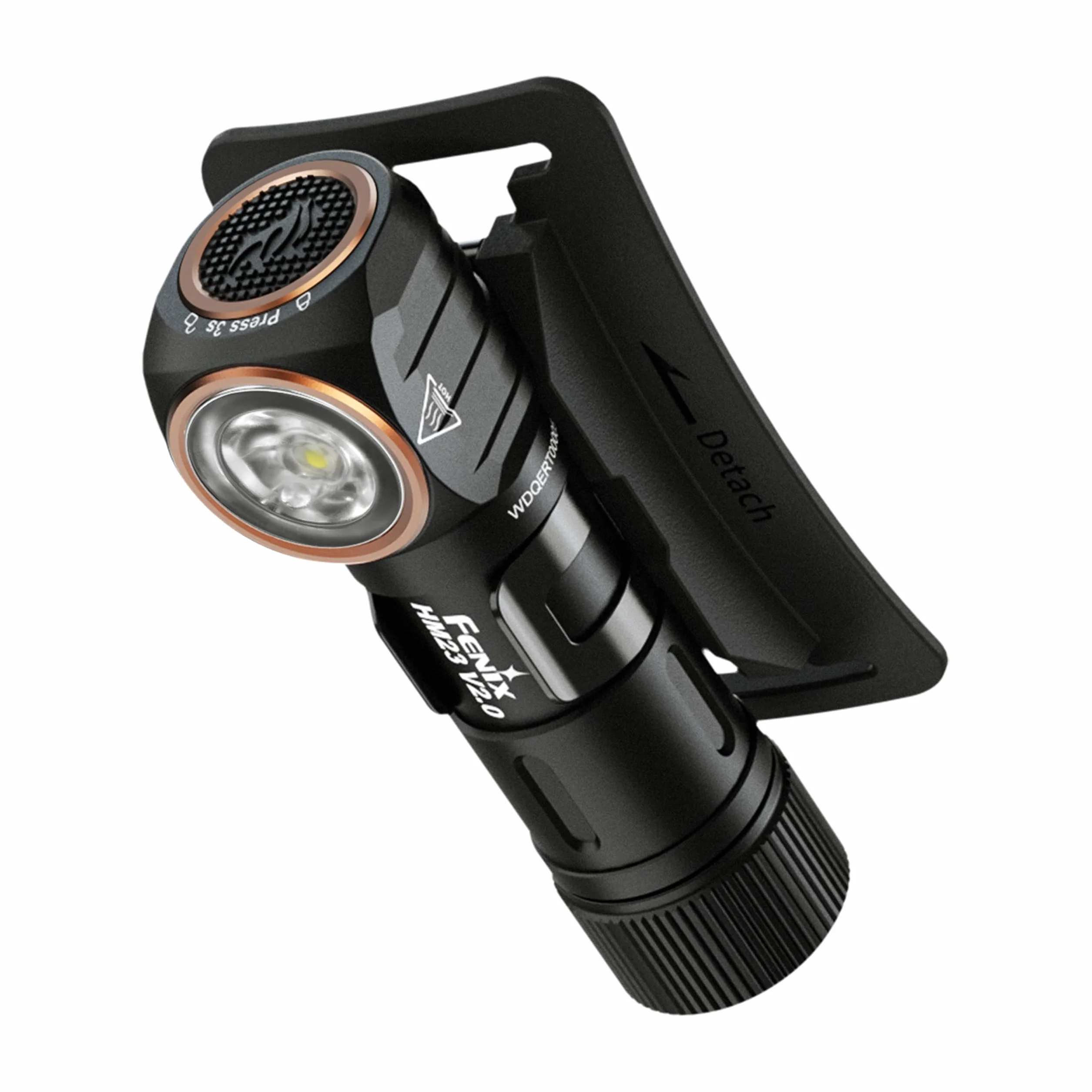 fenix HM23 V2.0, linterna frontal multiusos compacta y ligera, linterna en ángulo derecho, 300 lúmenes, 88 m, 100 horas máximo, funciona con pilas AA, tapa trasera magnética, inclinación vertical de